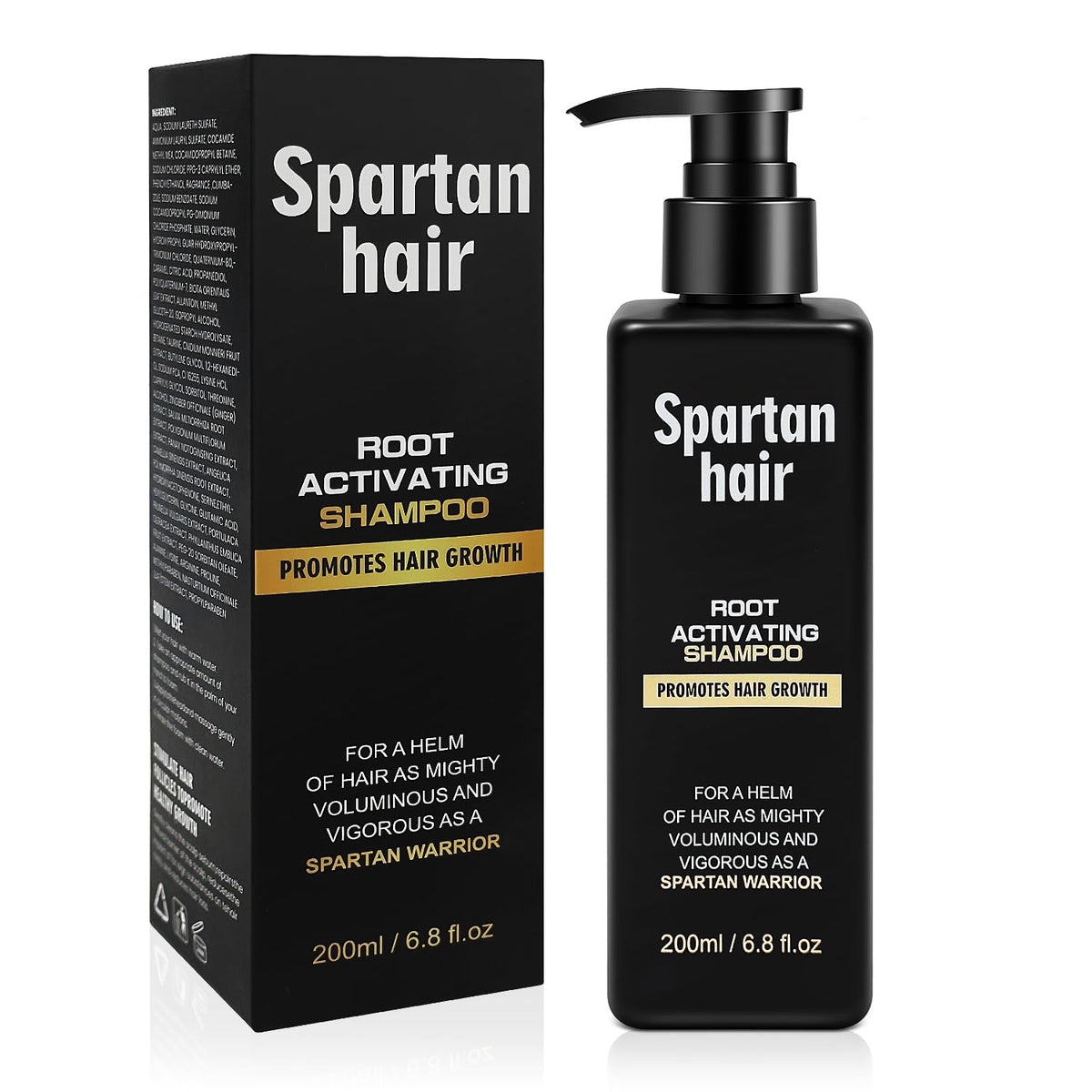 SPARTAN HAIR front bottle view showing product and benefits