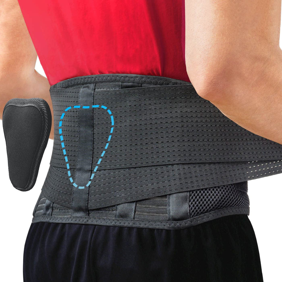 Sparthos back brace front view showing slim support and discreet fit