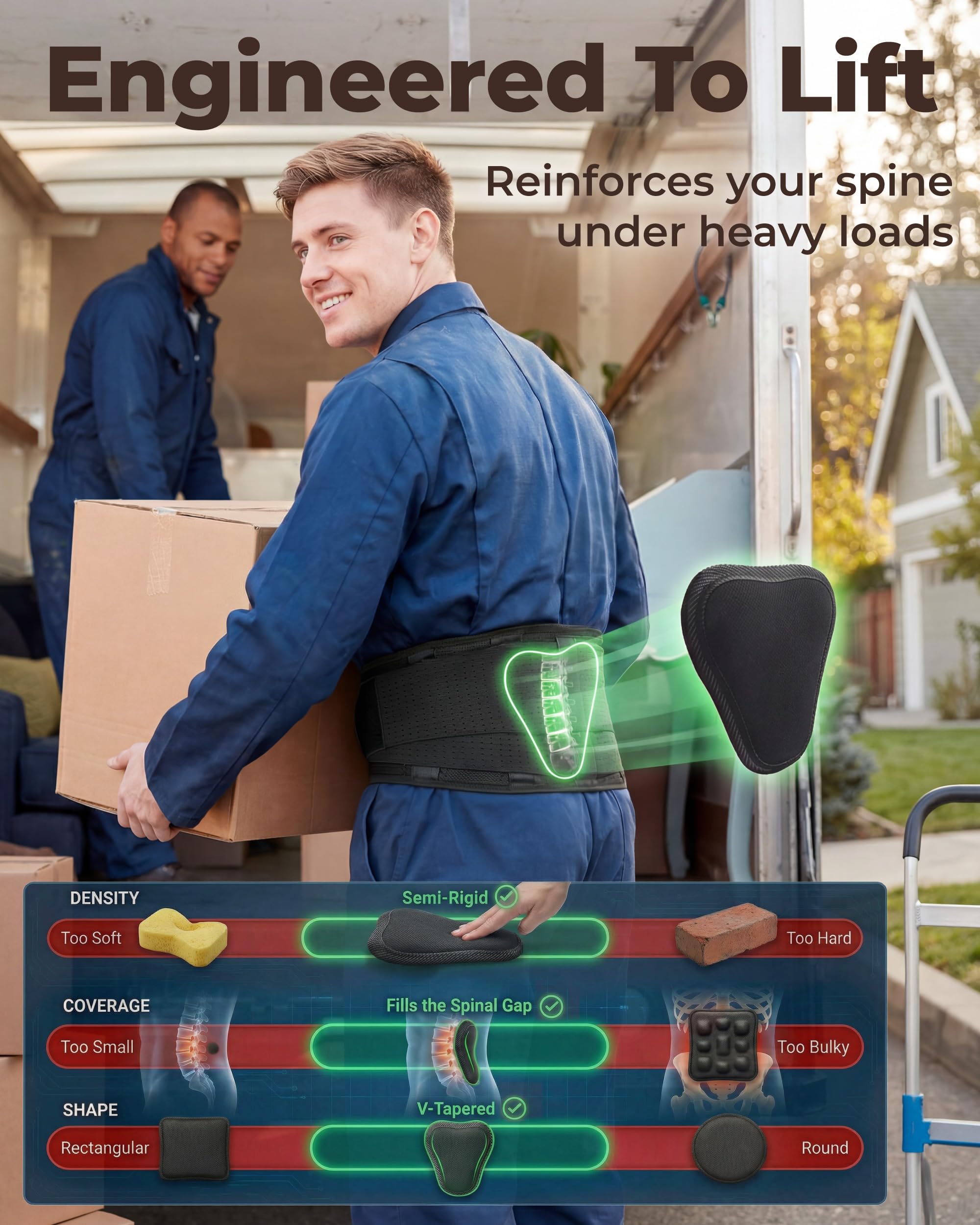 Sparthos vertical support stays detail demonstrating stable spine alignment