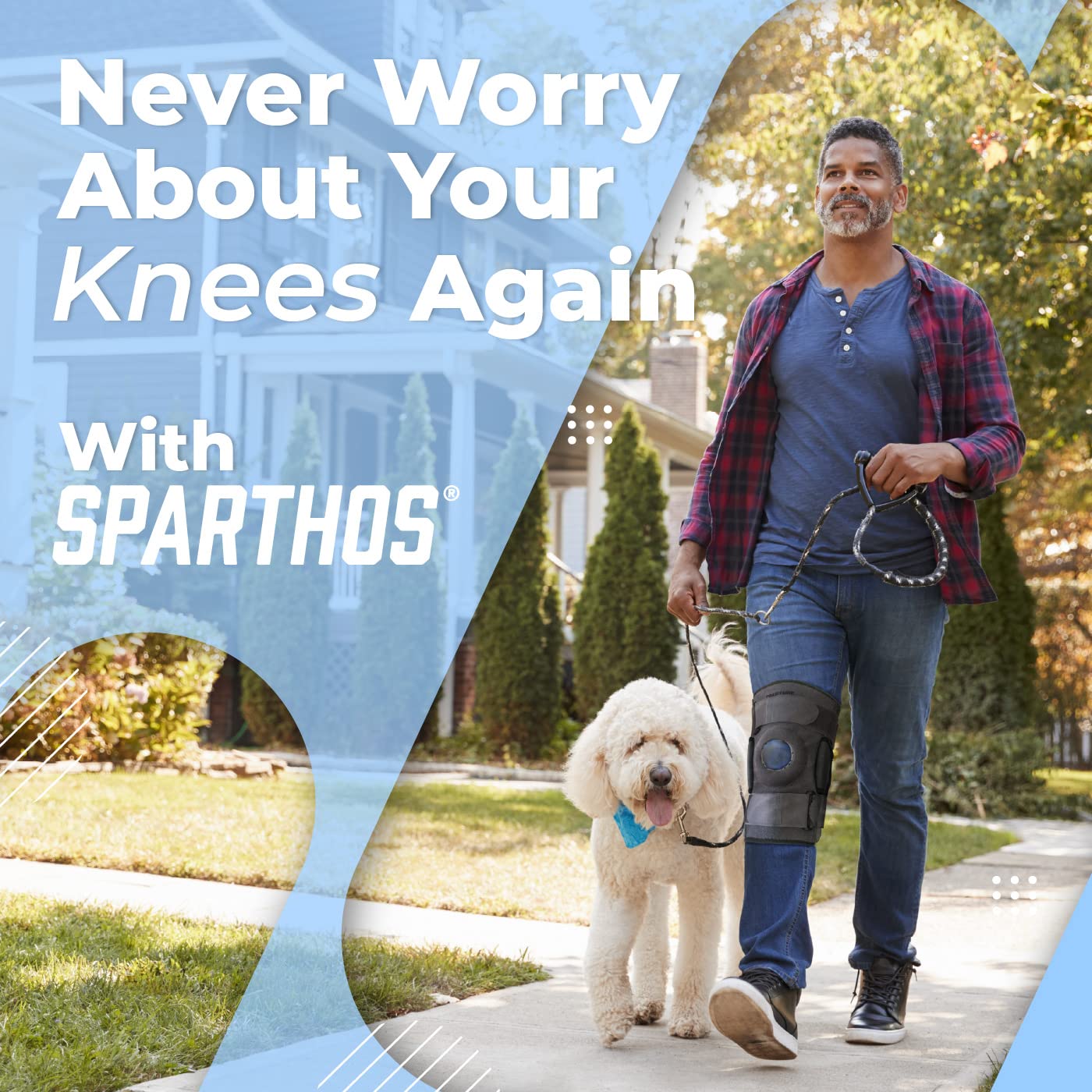 Sparthos knee brace worn by person walking outdoors for confident mobility