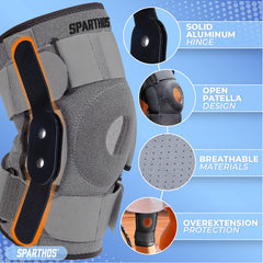 Sparthos open patella cutout visible to center kneecap and relieve pressure