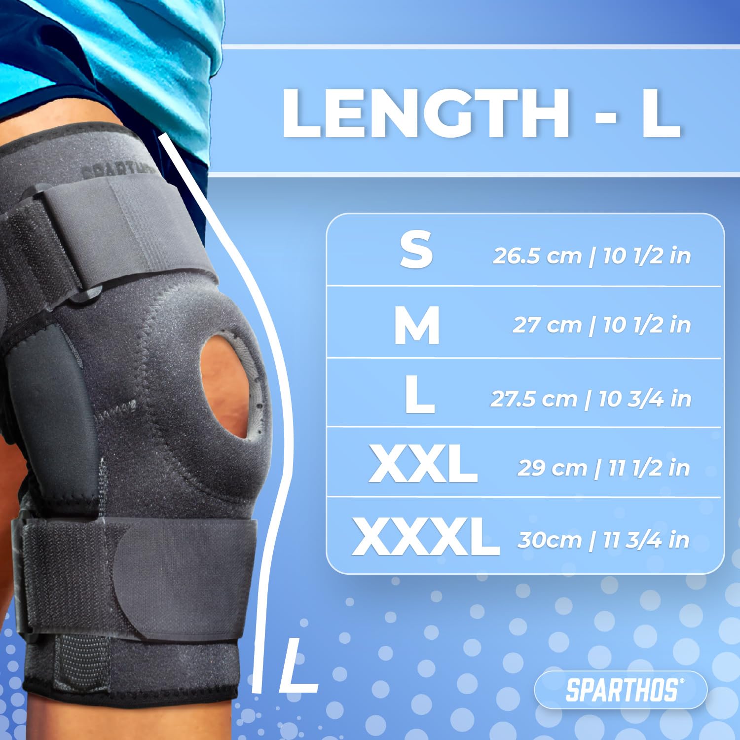 Sparthos size comparison beside ruler showing XXXL scale and fit guidance