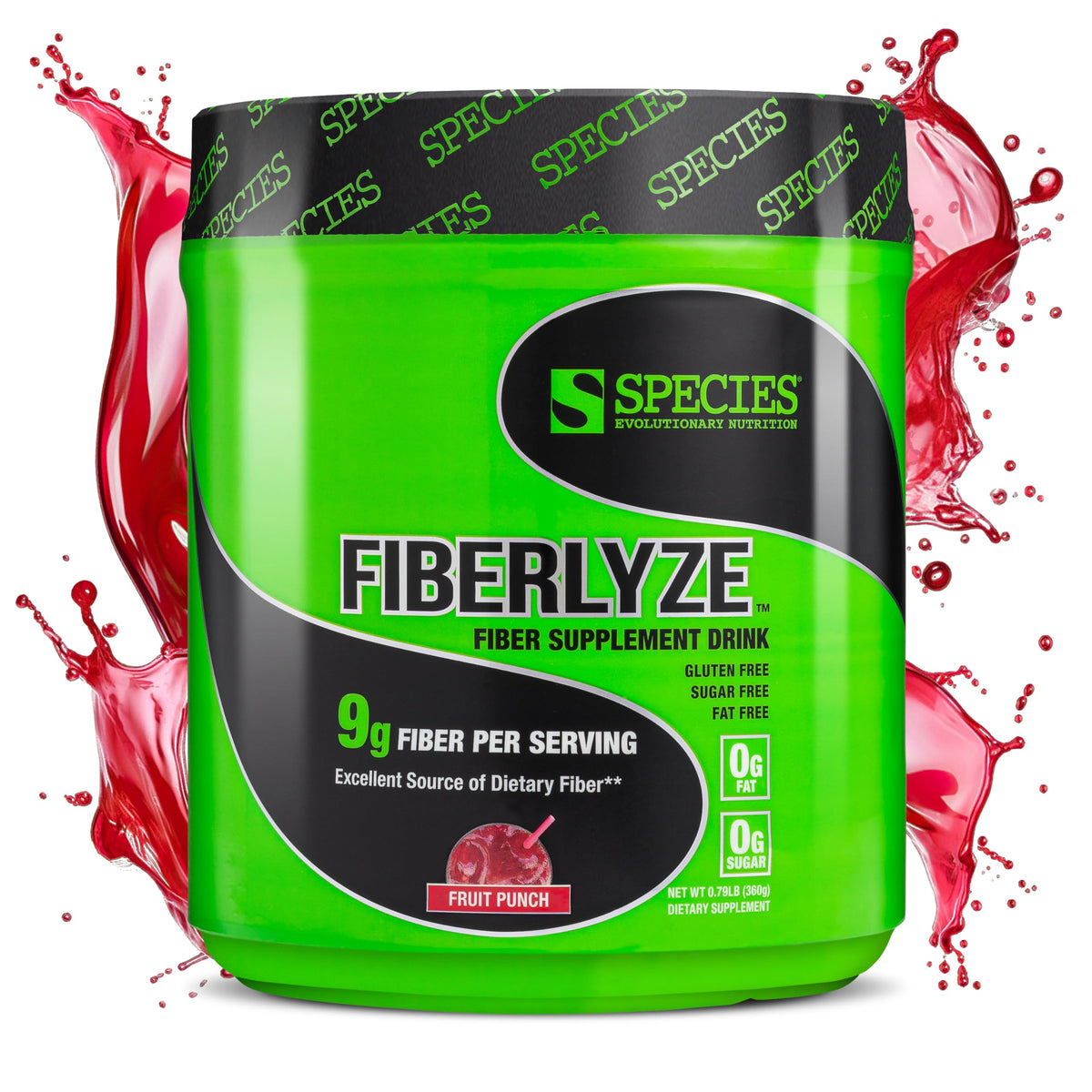 Species Nutrition Fiberlyze tub front view highlighting label and servings benefit