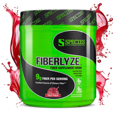 Species Nutrition Fiberlyze tub front view highlighting label and servings benefit