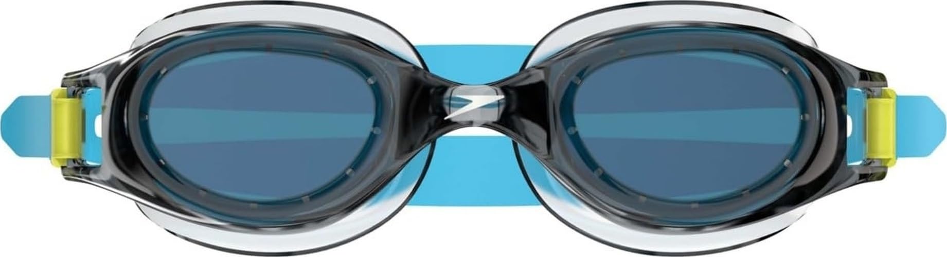 Speedo Hydrospex front view showing grey-blue lenses and fit benefits
