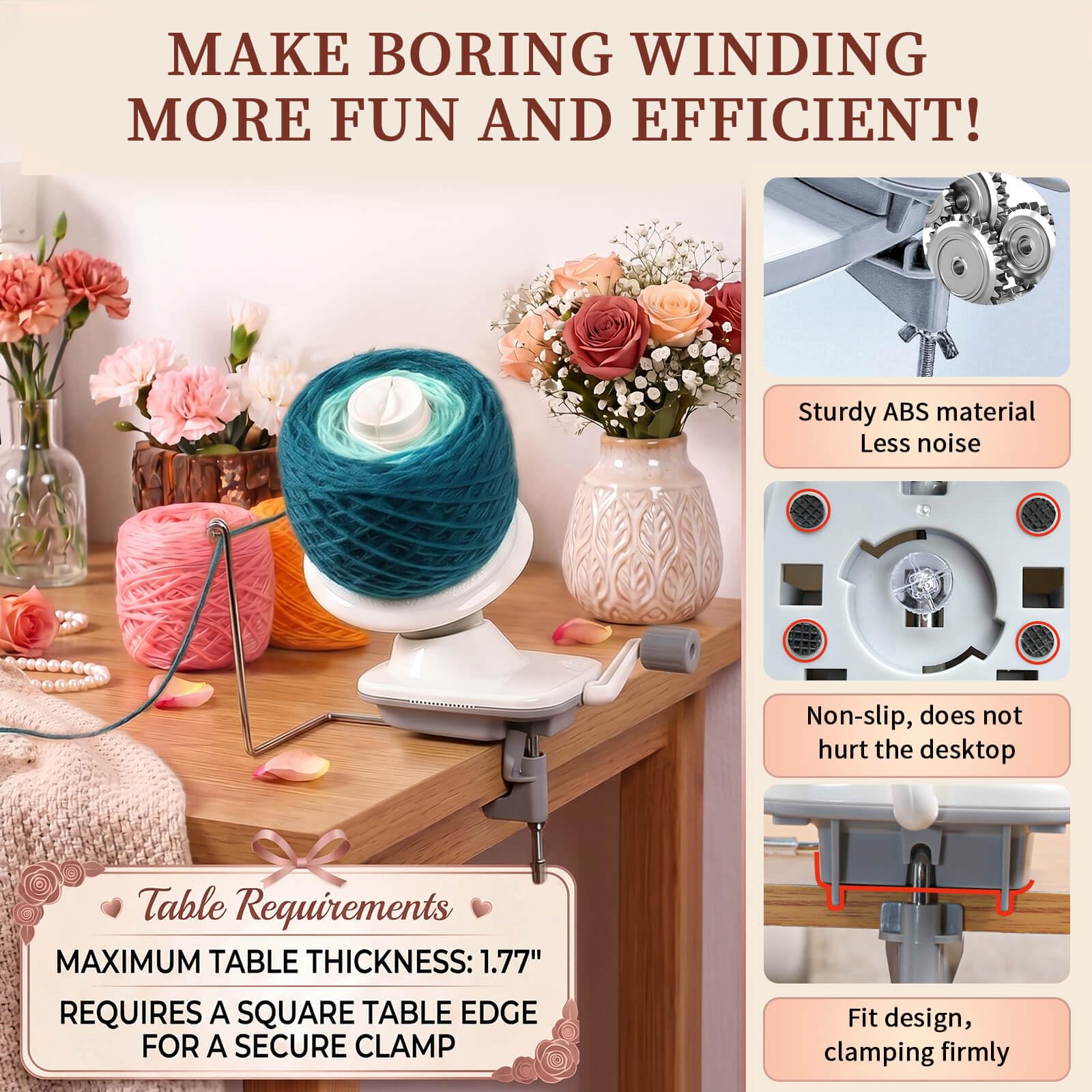 SPEENSUN single 3.5 oz yarn cake on spindle illustrating neat, easy-to-use result