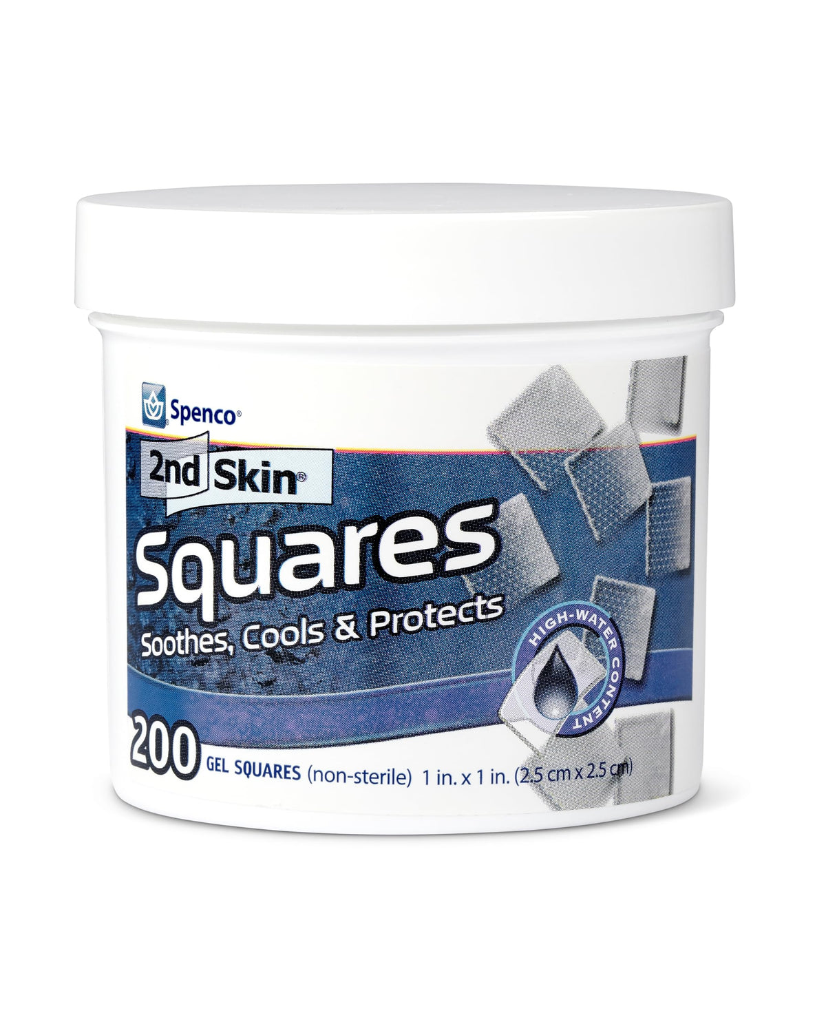 Spenco front packaging showing 2nd Skin 1 inch squares and quantity