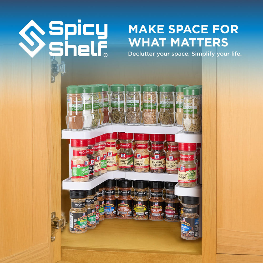 Spicy Shelf label and dimensions sticker highlighting measurements and adjustable range