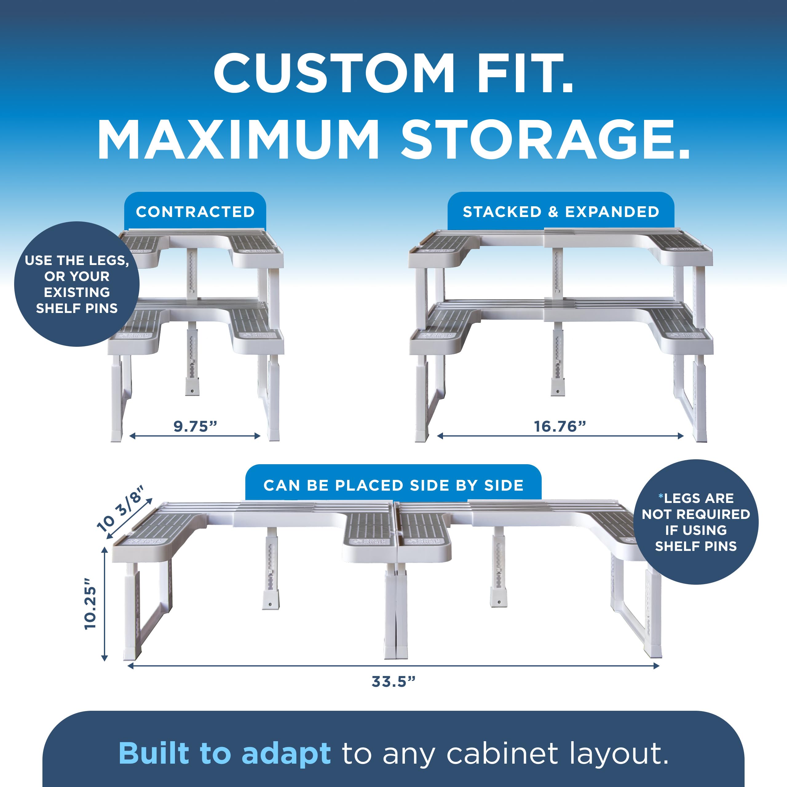 Spicy Shelf side profile demonstrating adjustable width and reinforced frame strength