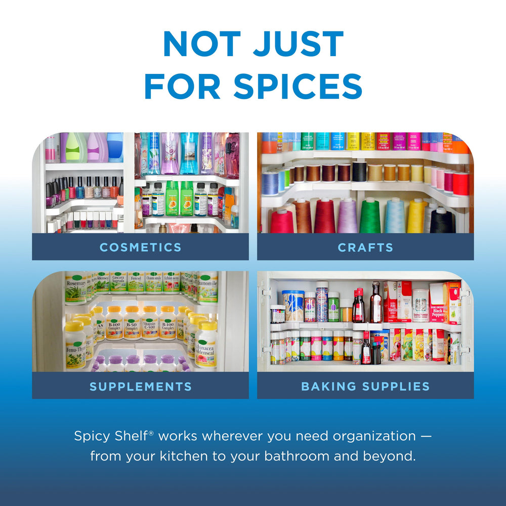 Spicy Shelf holding supplements and nail polish to demonstrate multipurpose organization