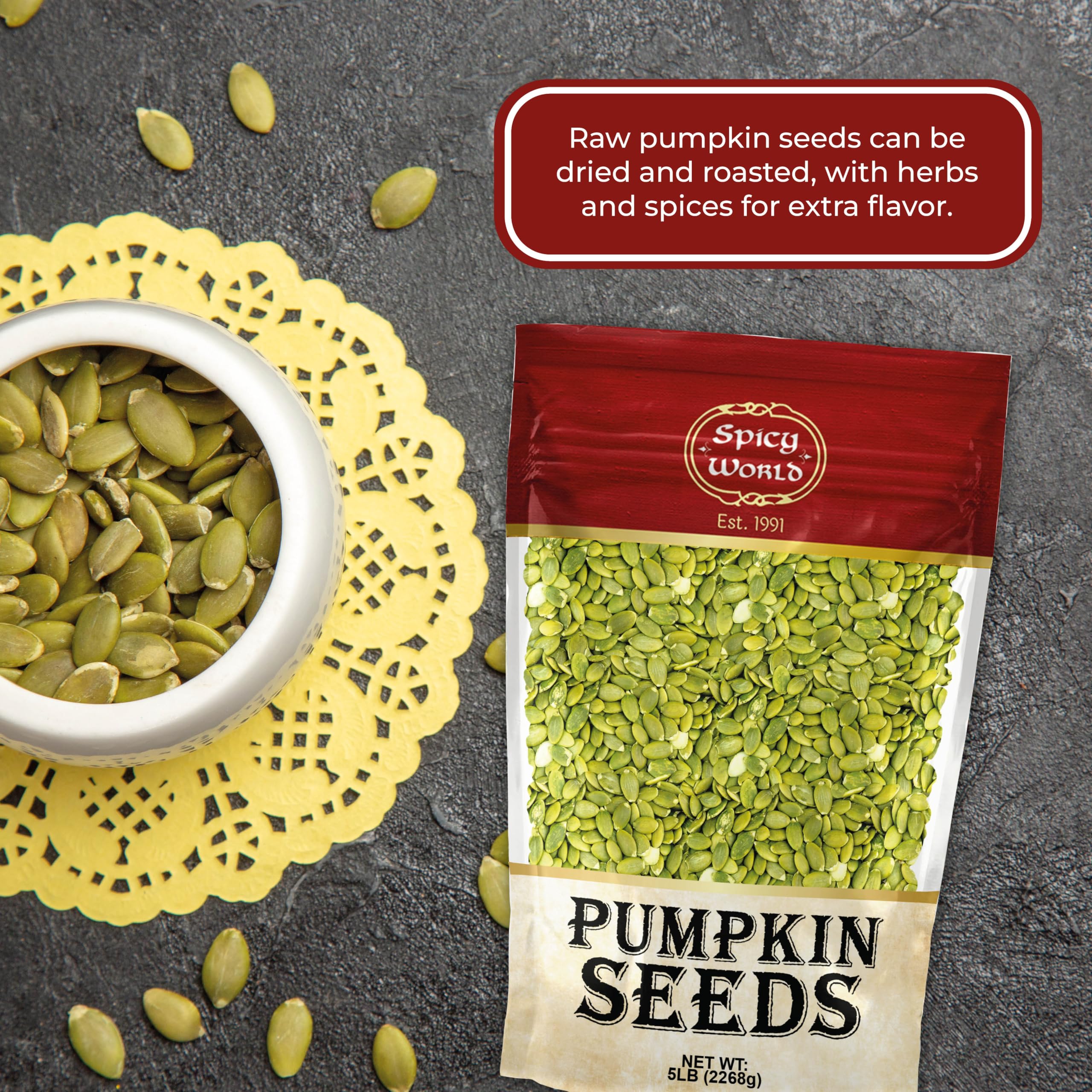 Spicy World bulk bag label close-up showing product details and grade information