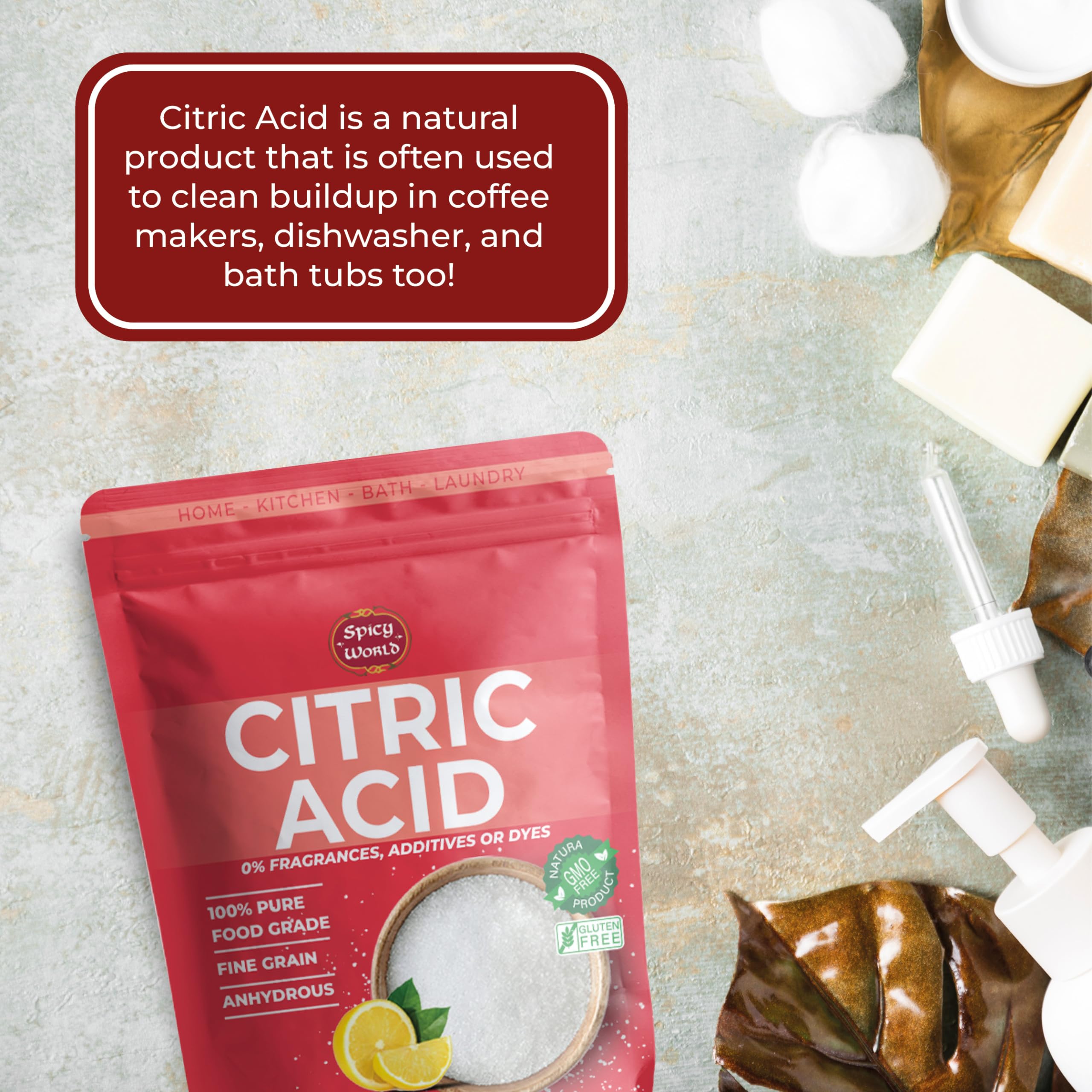 Spicy World citric acid transferred to airtight jar next to scale for storage