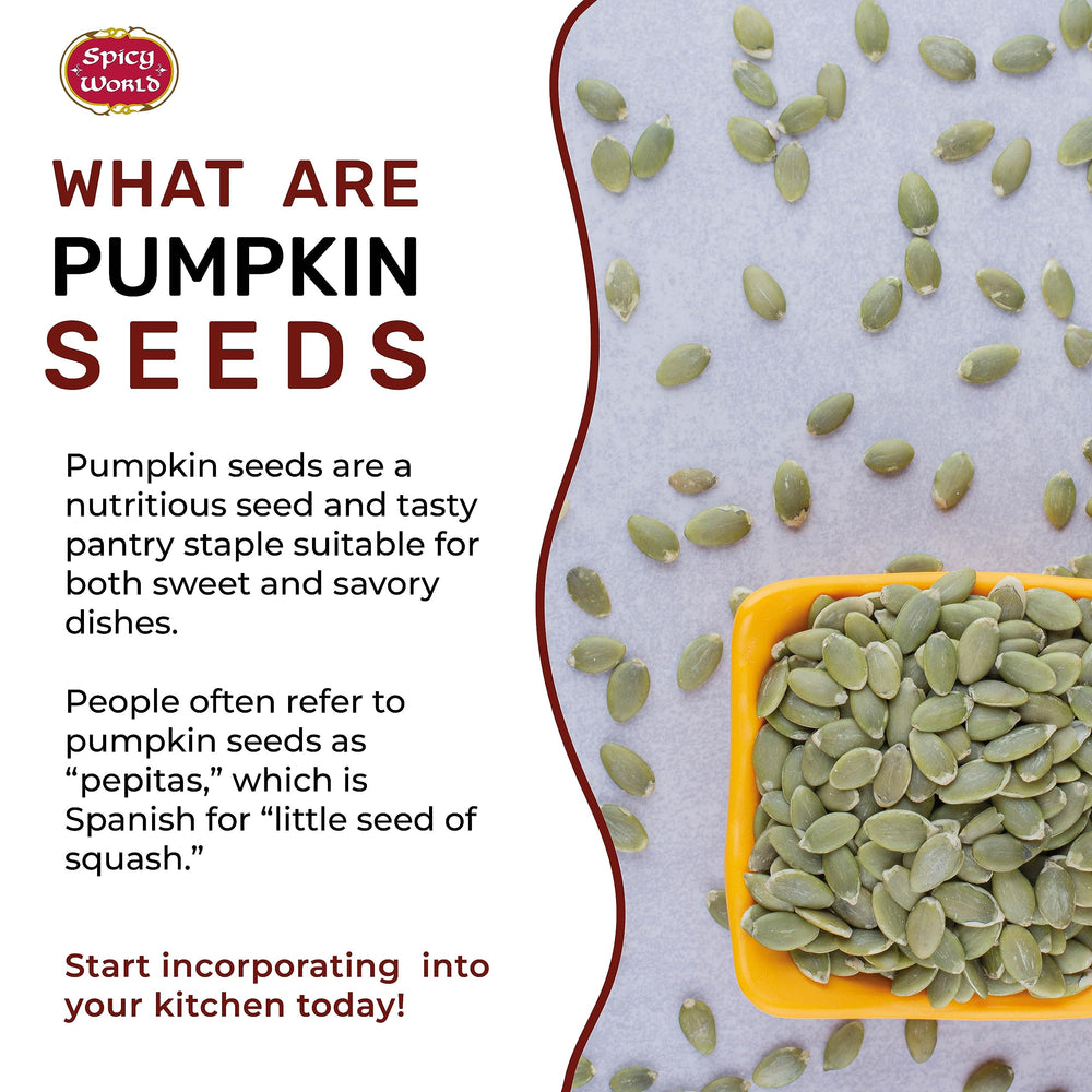 Spicy World pumpkin seeds in a wooden bowl, ready-to-use for salads and snacks