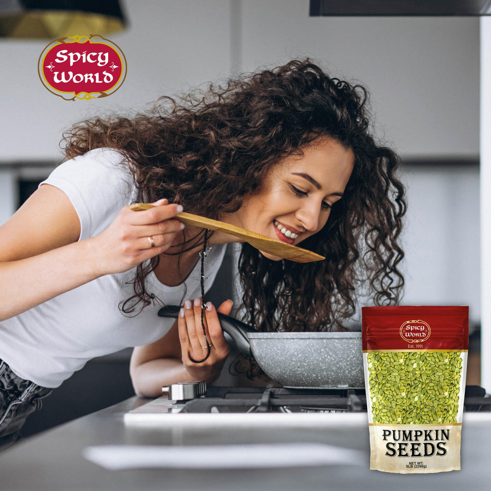 Spicy World seeds on a pan toasting, illustrates enhanced flavor and quick prep