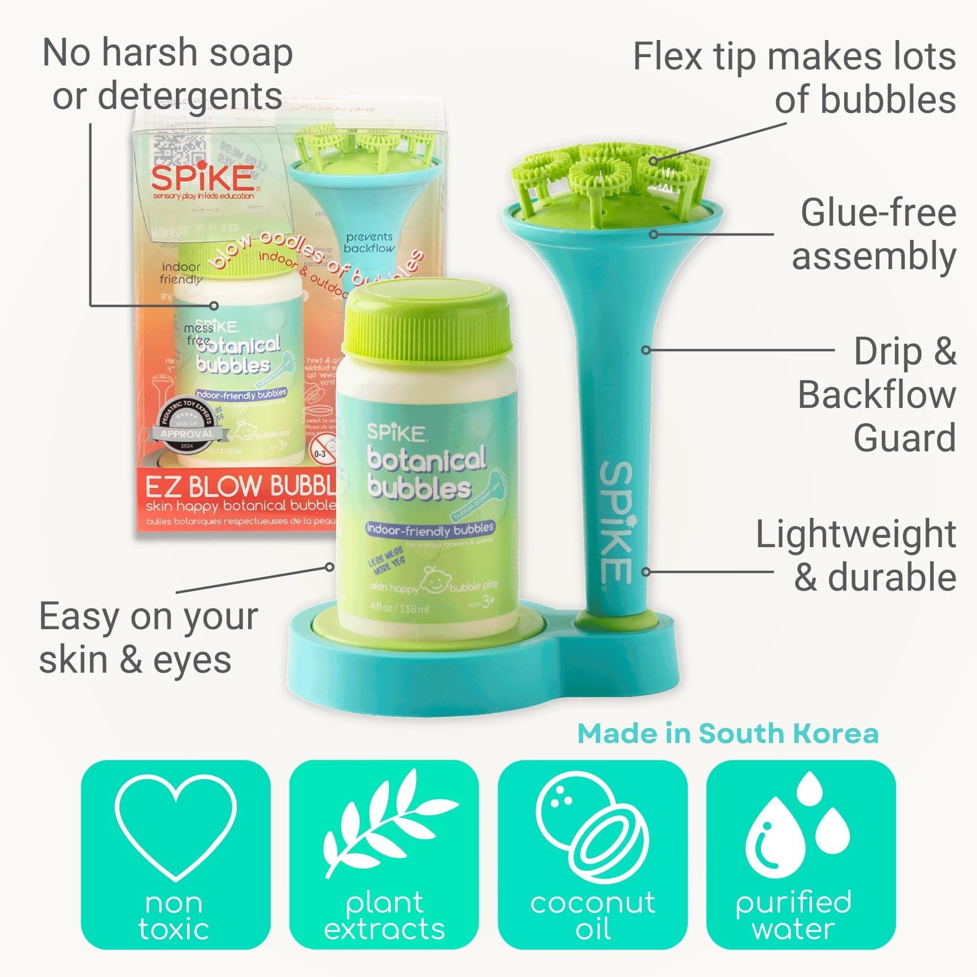SPIKE aqua bubbles floating demonstrating long-lasting, non-sticky play