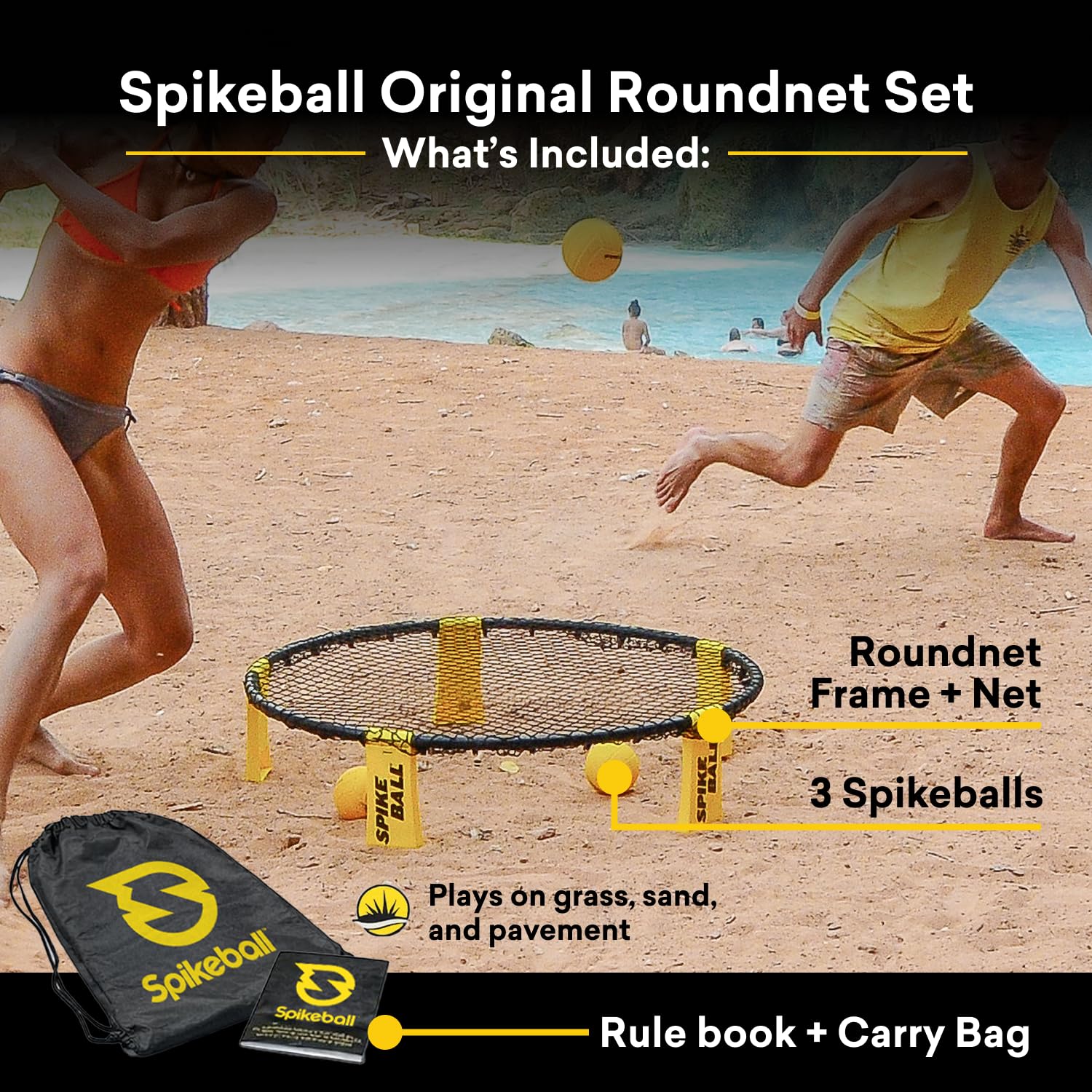 Spikeball shown with hand for scale, Spikeball compact and travel-ready benefit