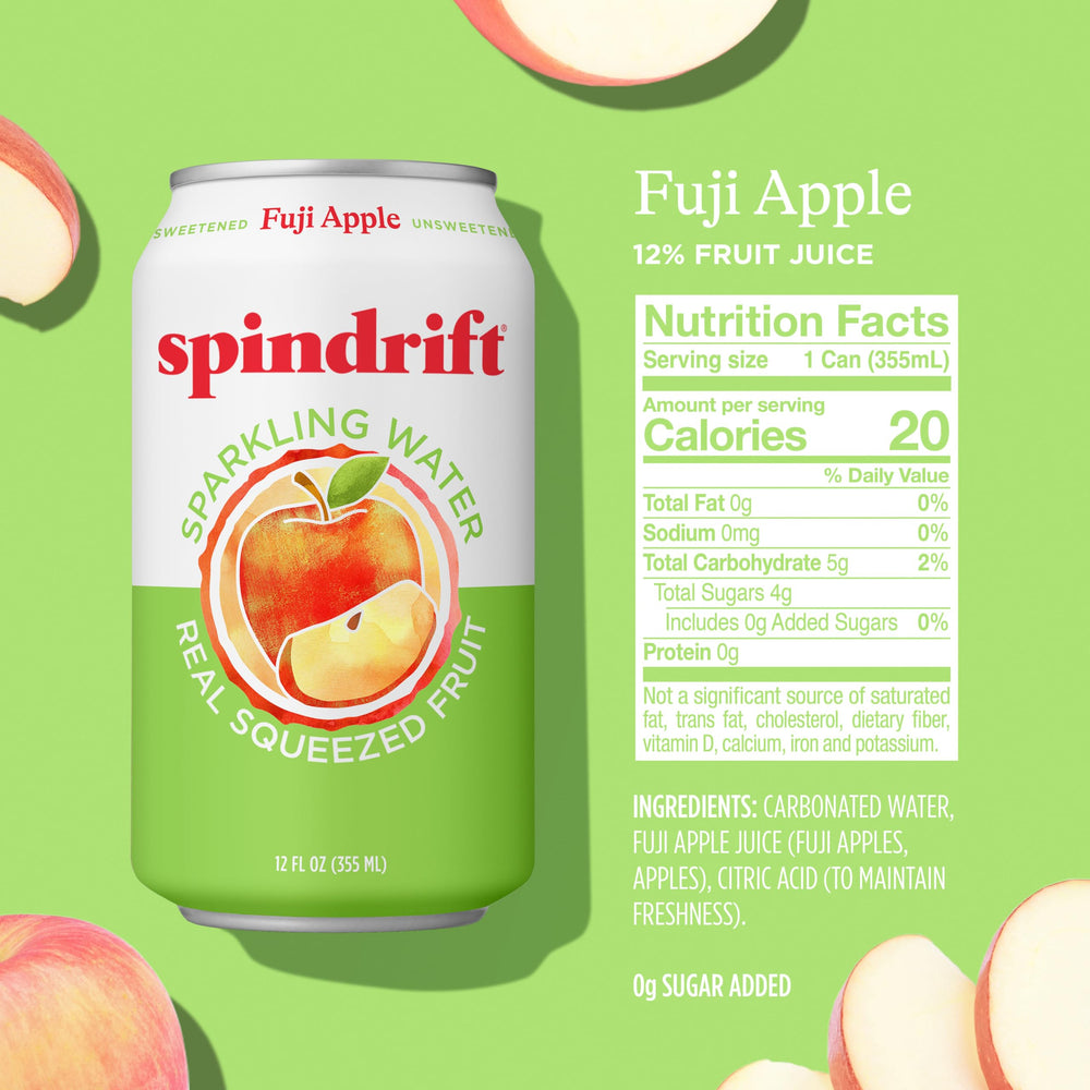 Spindrift Fuji Apple can close-up highlighting branded design and refreshing look