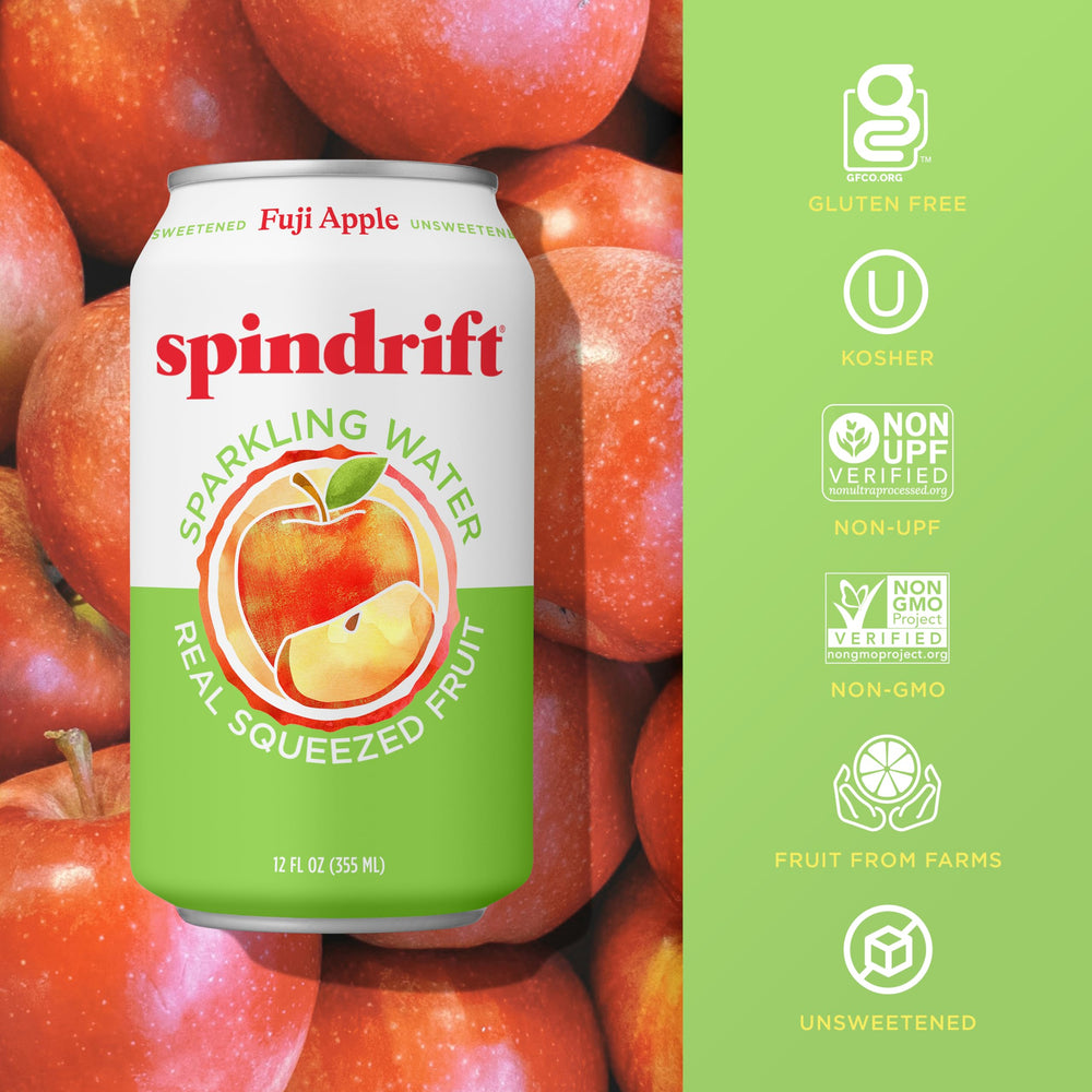 Spindrift Fuji Apple cans chilled in fridge illustrating grab-and-go convenience