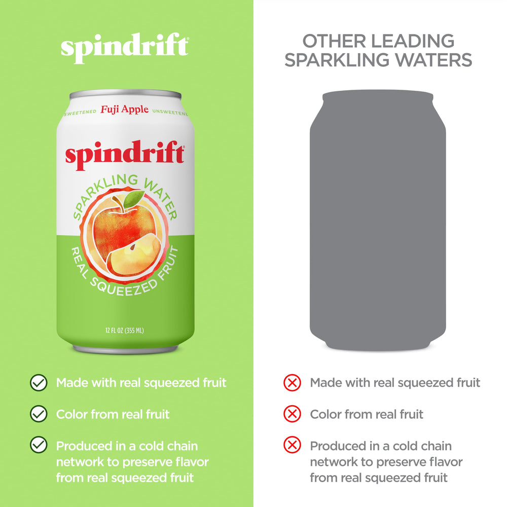 Spindrift Fuji Apple with fresh Fuji apples emphasizing real juice ingredient