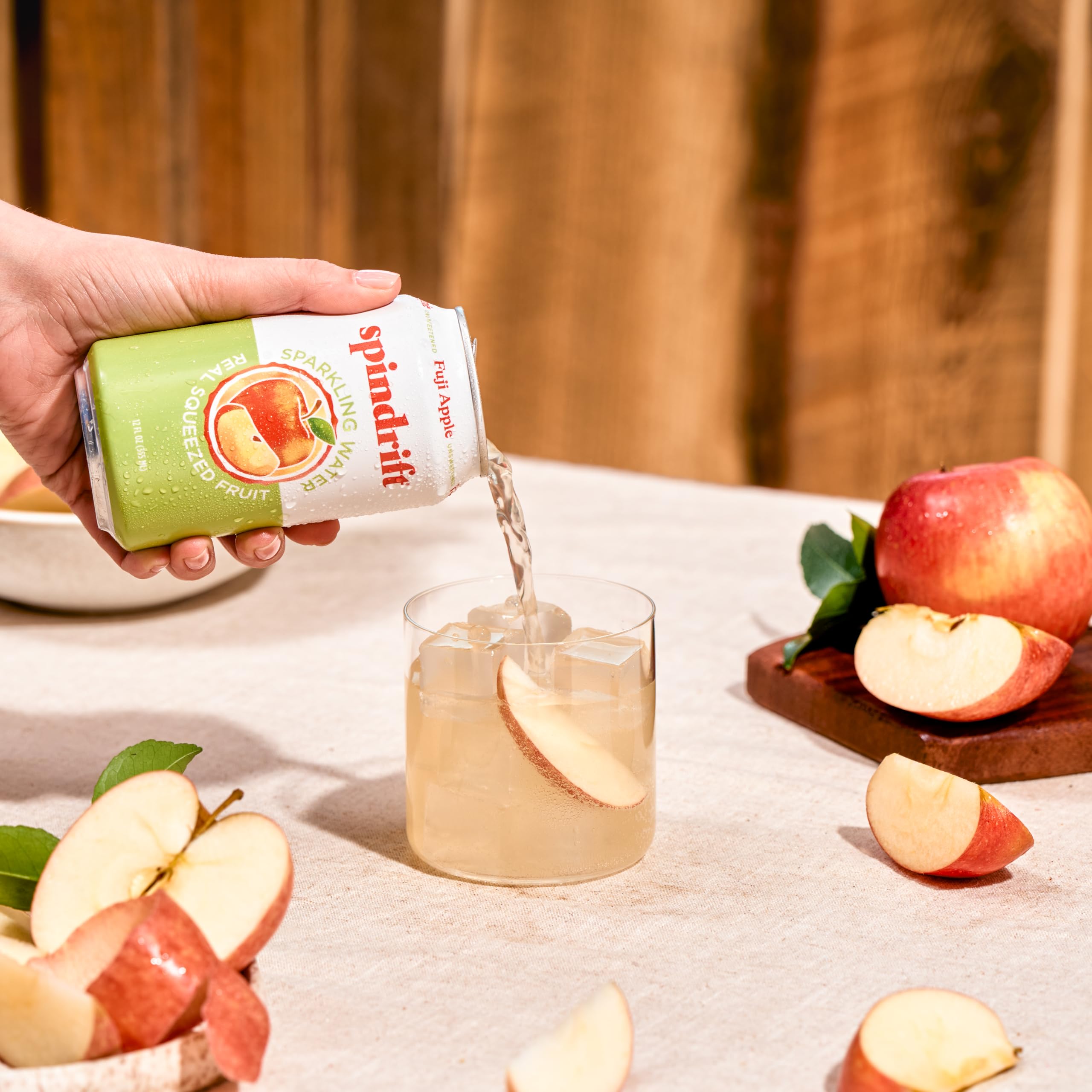 Spindrift Fuji Apple label close-up showing gluten-free and non-GMO certifications