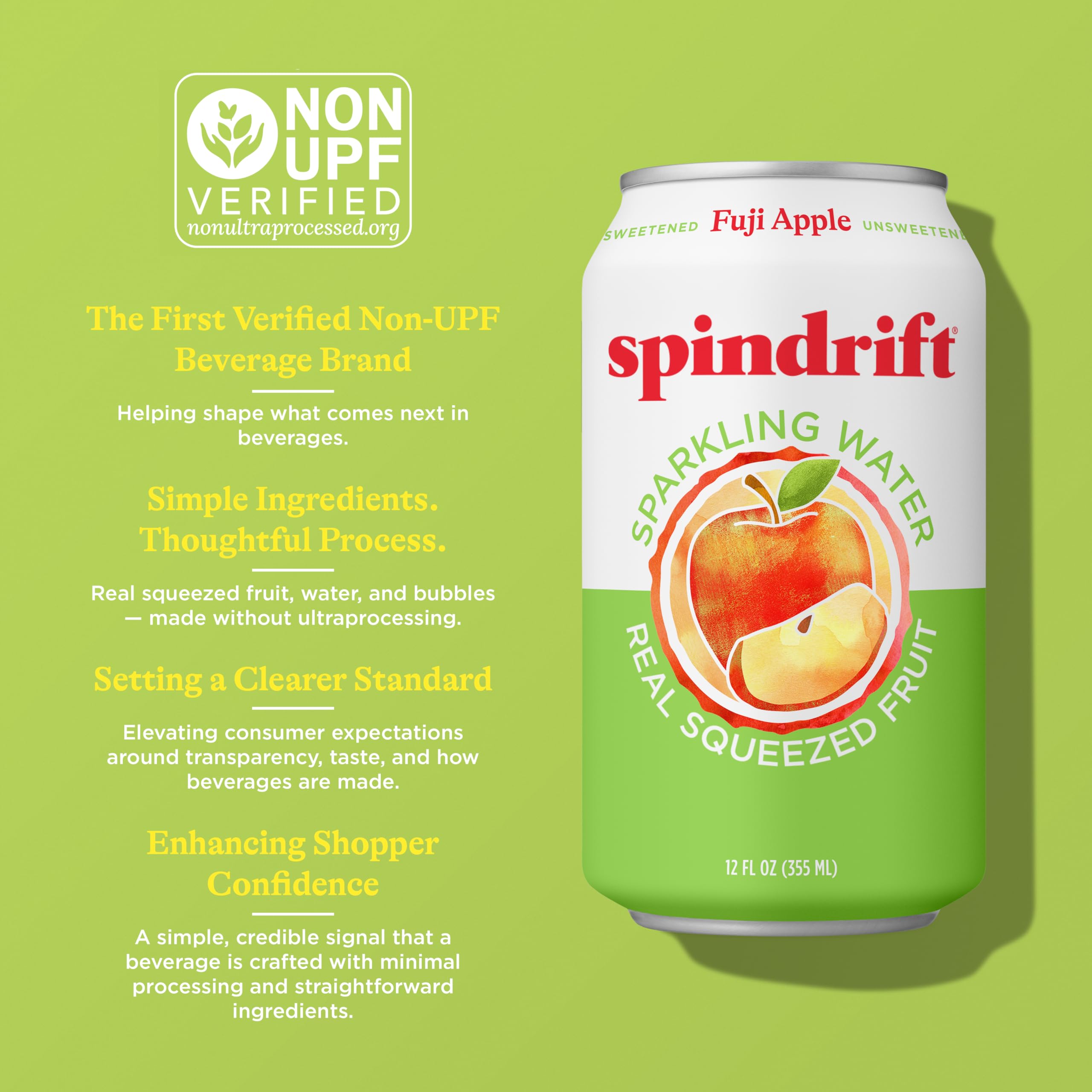 Spindrift Fuji Apple next to a 12 oz ruler for clear size comparison benefit