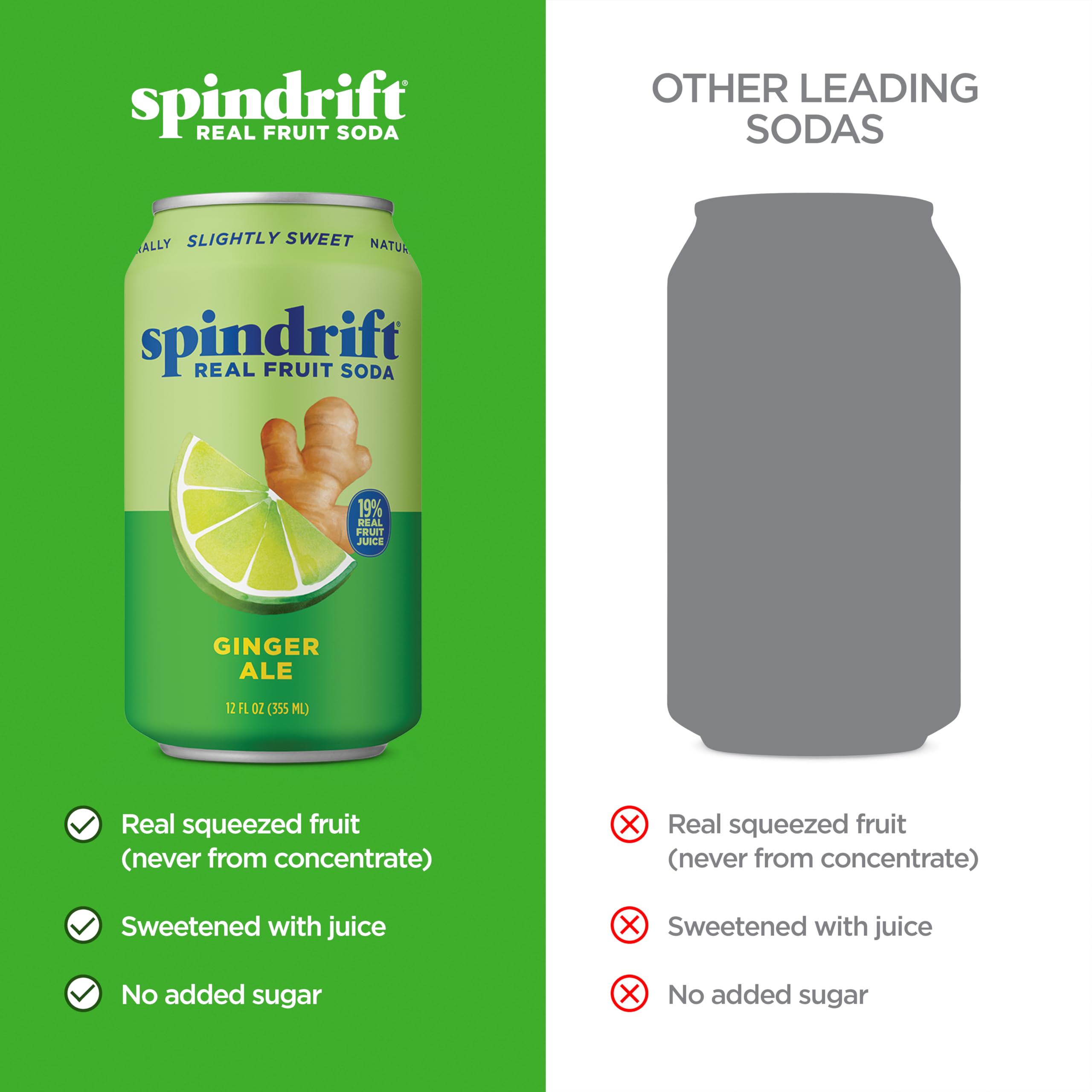 Ingredient panel of Spindrift ginger ale showing clean, minimal ingredients