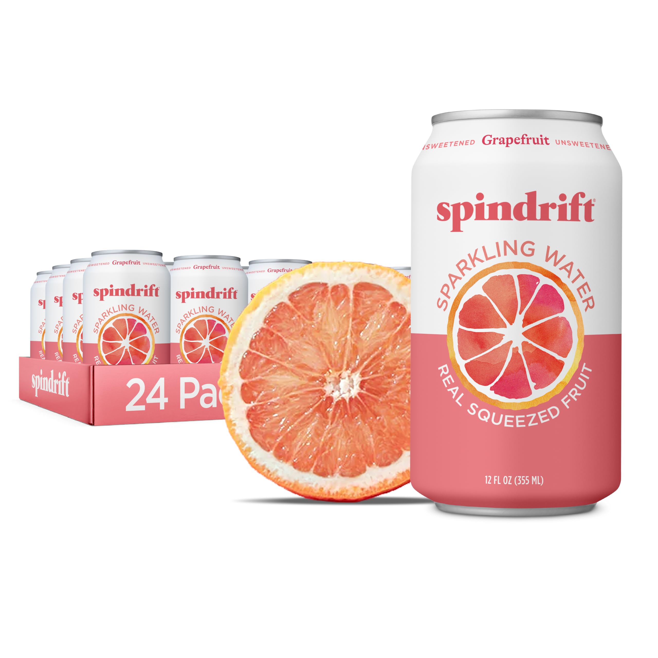 Spindrift grapefruit front can showing branding and real fruit refreshment