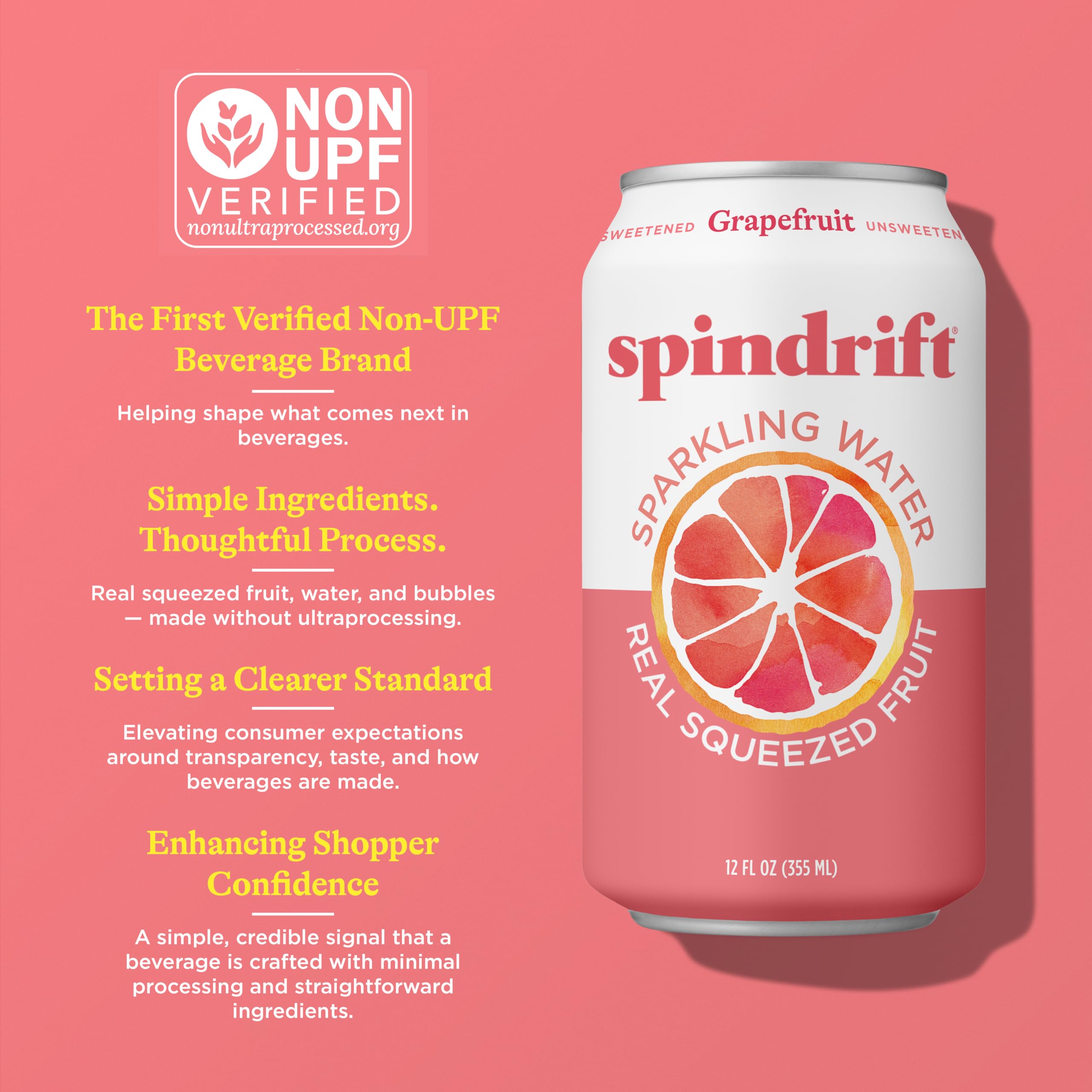 Detailed view of Spindrift grapefruit label emphasizing simple ingredients