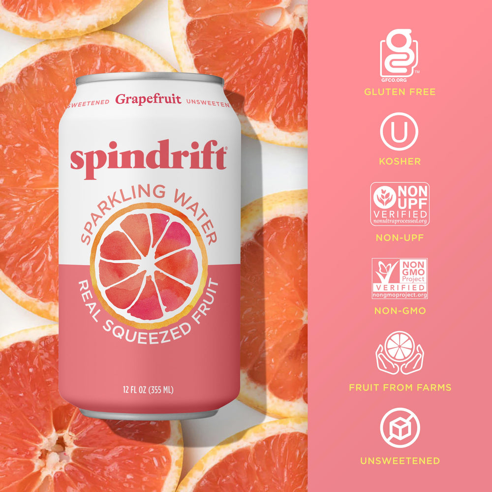 Spindrift grapefruit used as a mixer in a cocktail for natural citrus lift