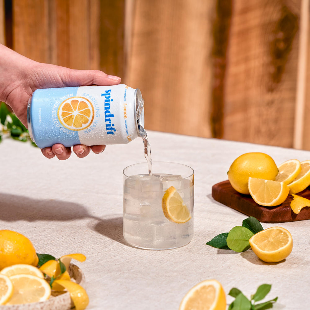 Spindrift case in fridge illustrating convenient bulk storage