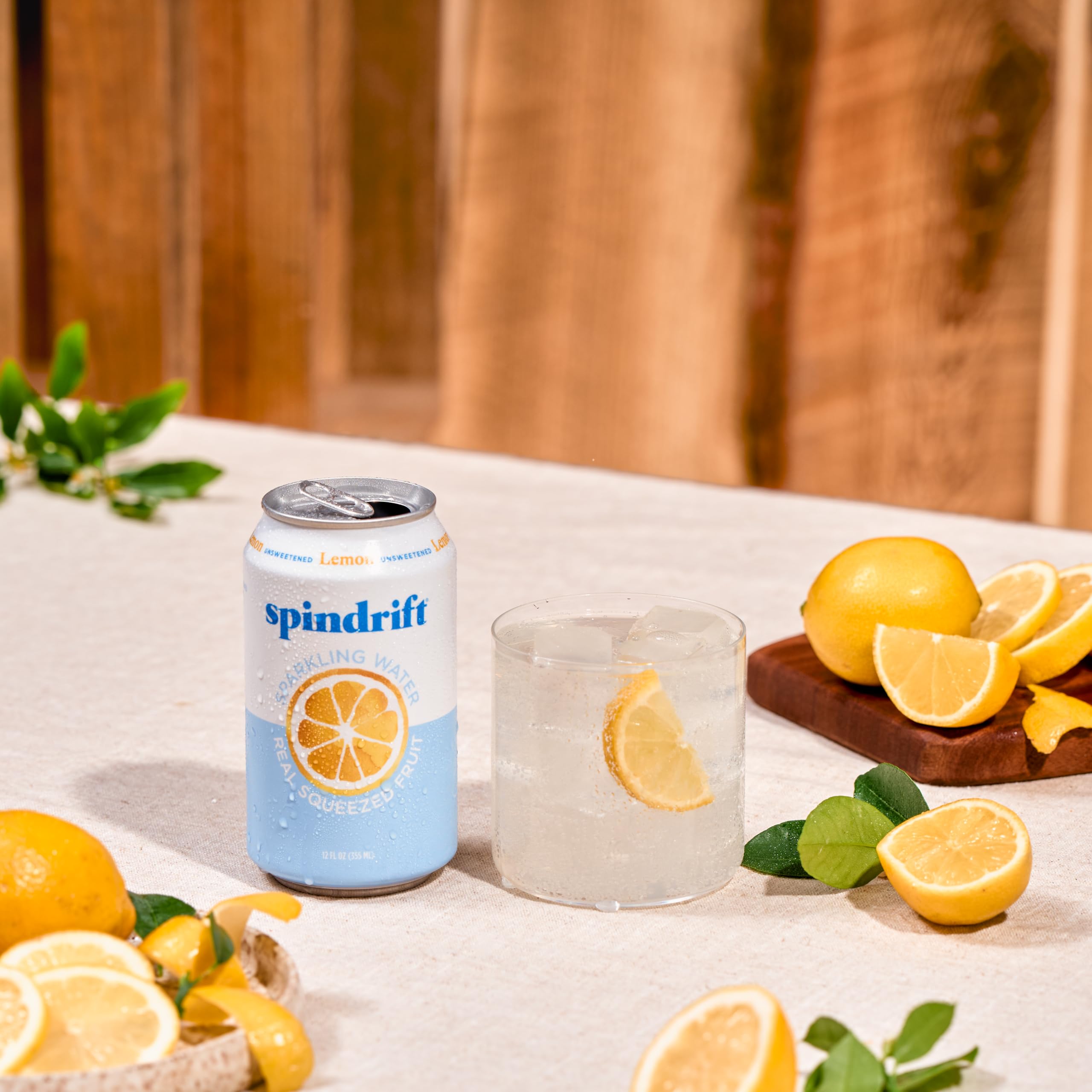 Spindrift can held in hand showing 12 fl oz size and portability
