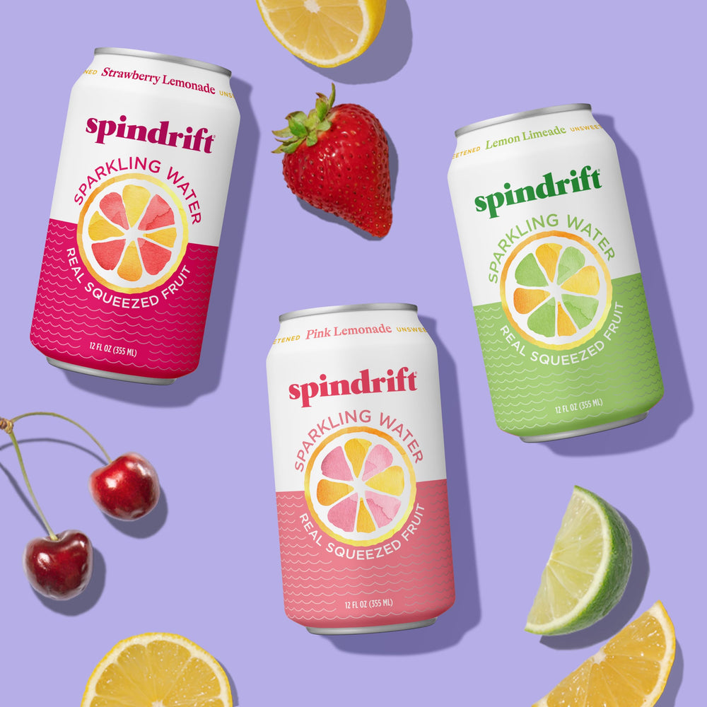 Spindrift nutrition label and ingredients list, showing unsweetened and non-GMO attributes