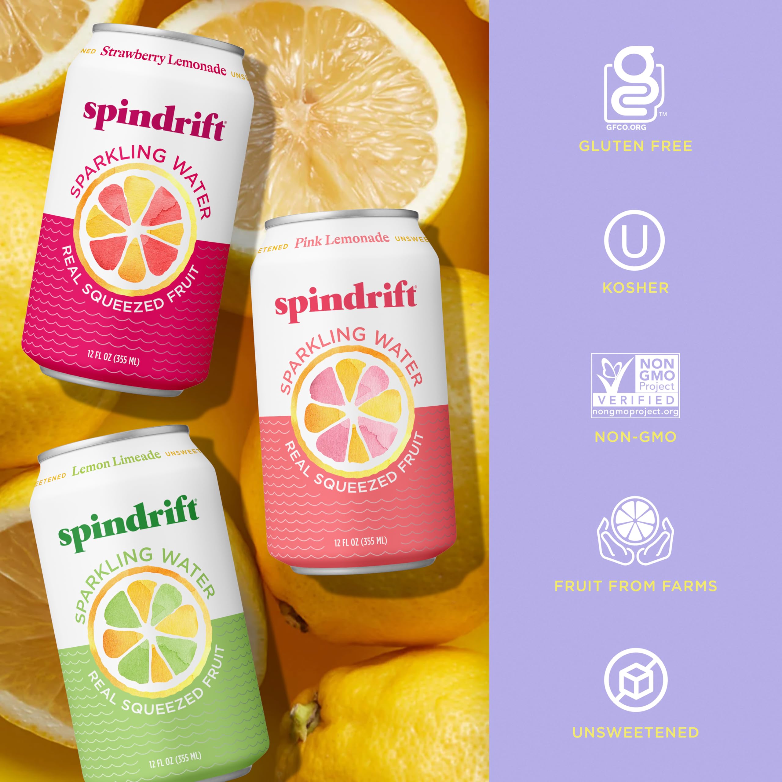 Spindrift can pouring into glass over ice, demonstrating refreshing chill and clarity