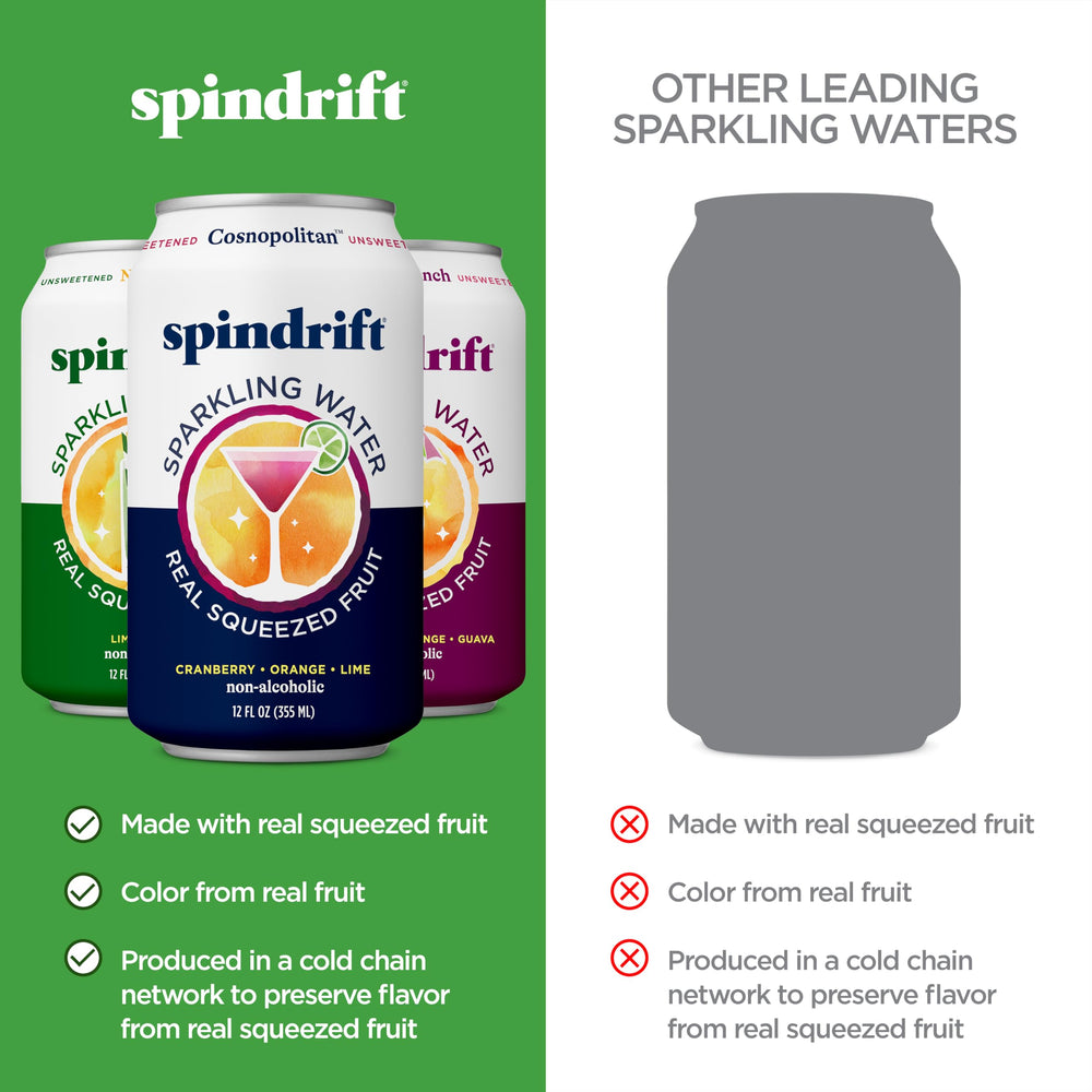 Spindrift open can with visible carbonation and benefit lively bubbles