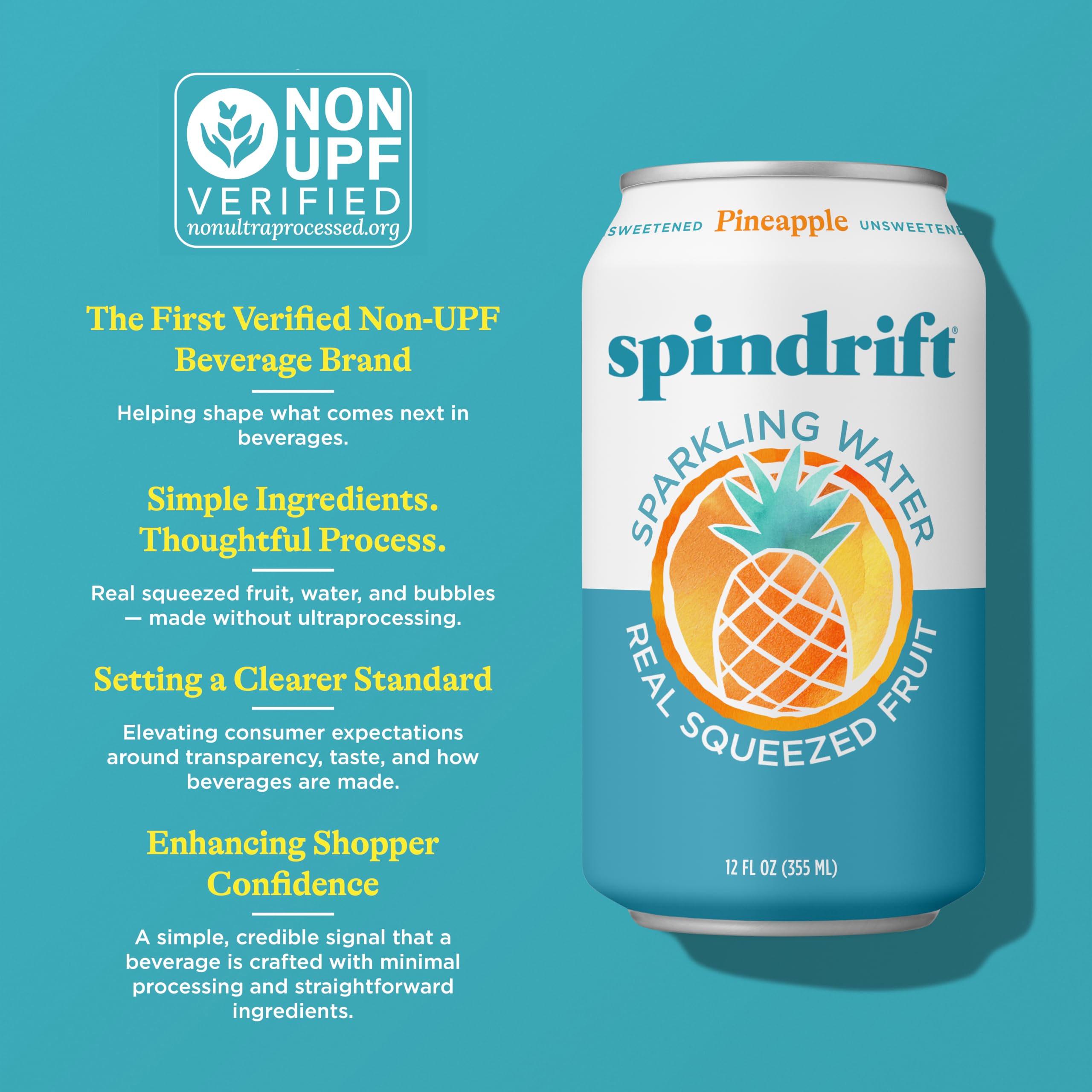 Spindrift pineapple can beside iced glass conveying chilled refreshment