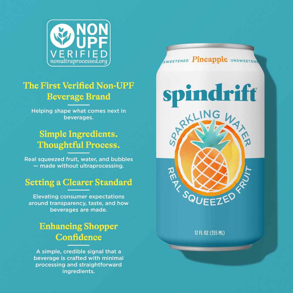 Spindrift pineapple can beside iced glass conveying chilled refreshment