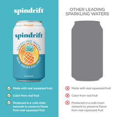 Pineapple juice drop on Spindrift can illustrating real squeezed fruit