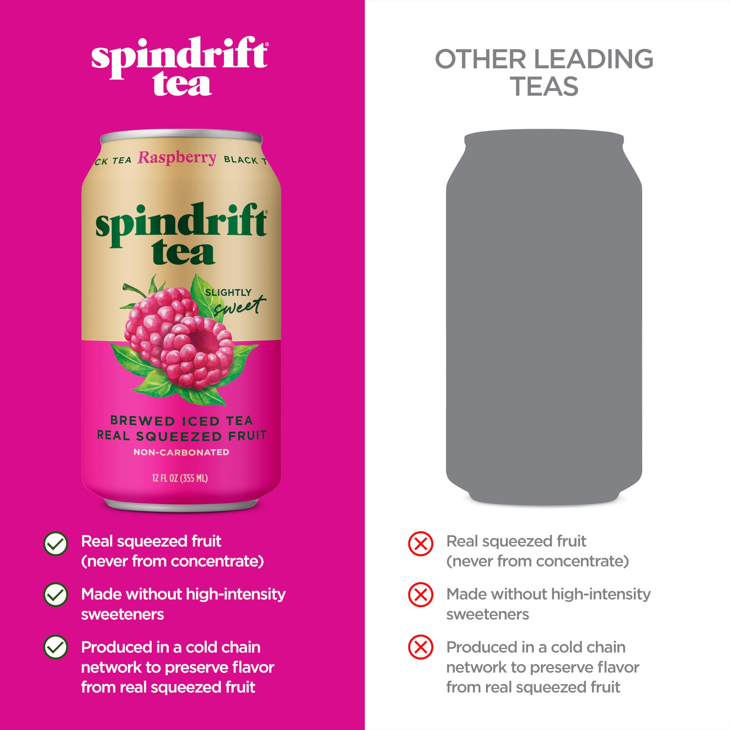 Spindrift pouring over ice in glass, shows smooth still tea and chilled enjoyment