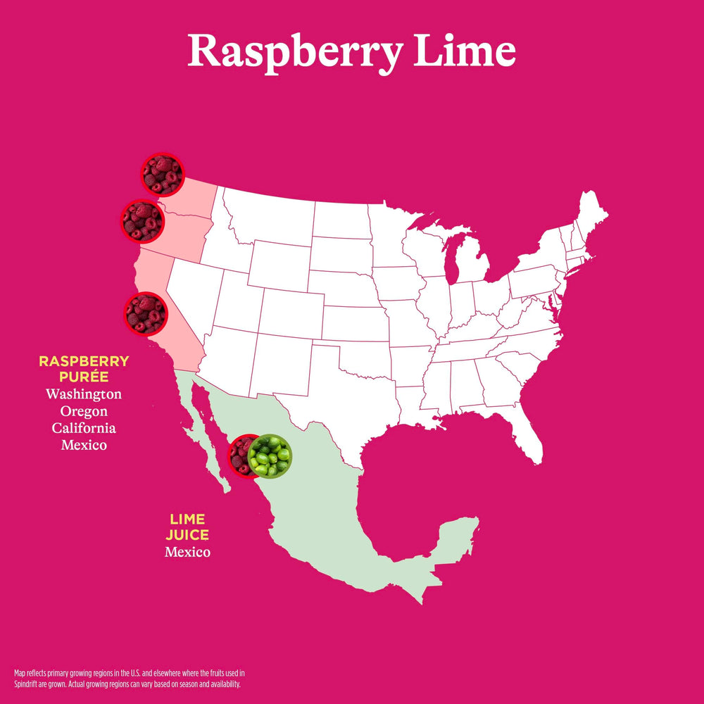 Close-up of Spindrift Raspberry Lime pulp texture, real fruit gives fuller flavor