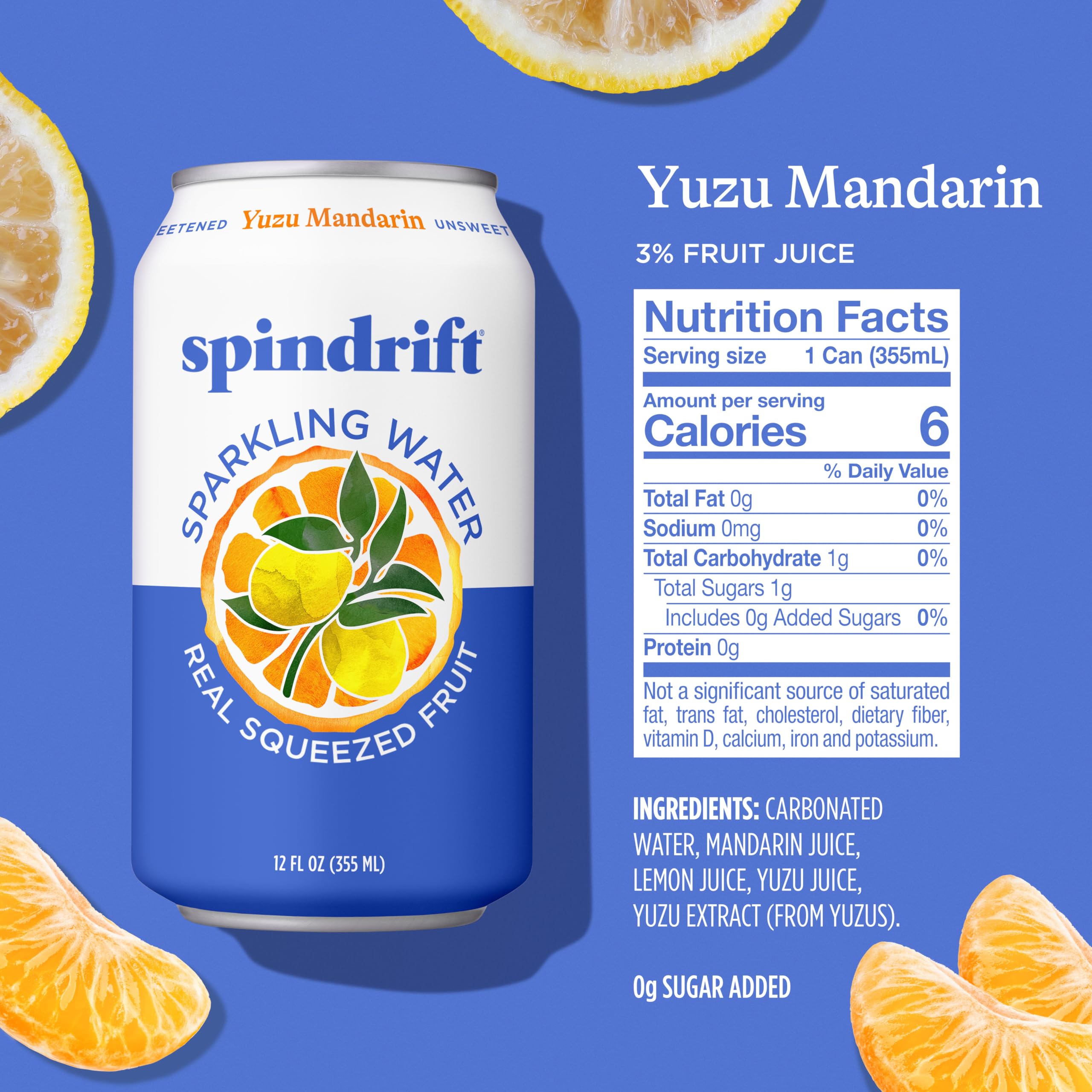 Spindrift can close-up showing label and bright citrus design for visual appeal