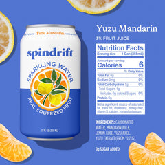 Spindrift can close-up showing label and bright citrus design for visual appeal