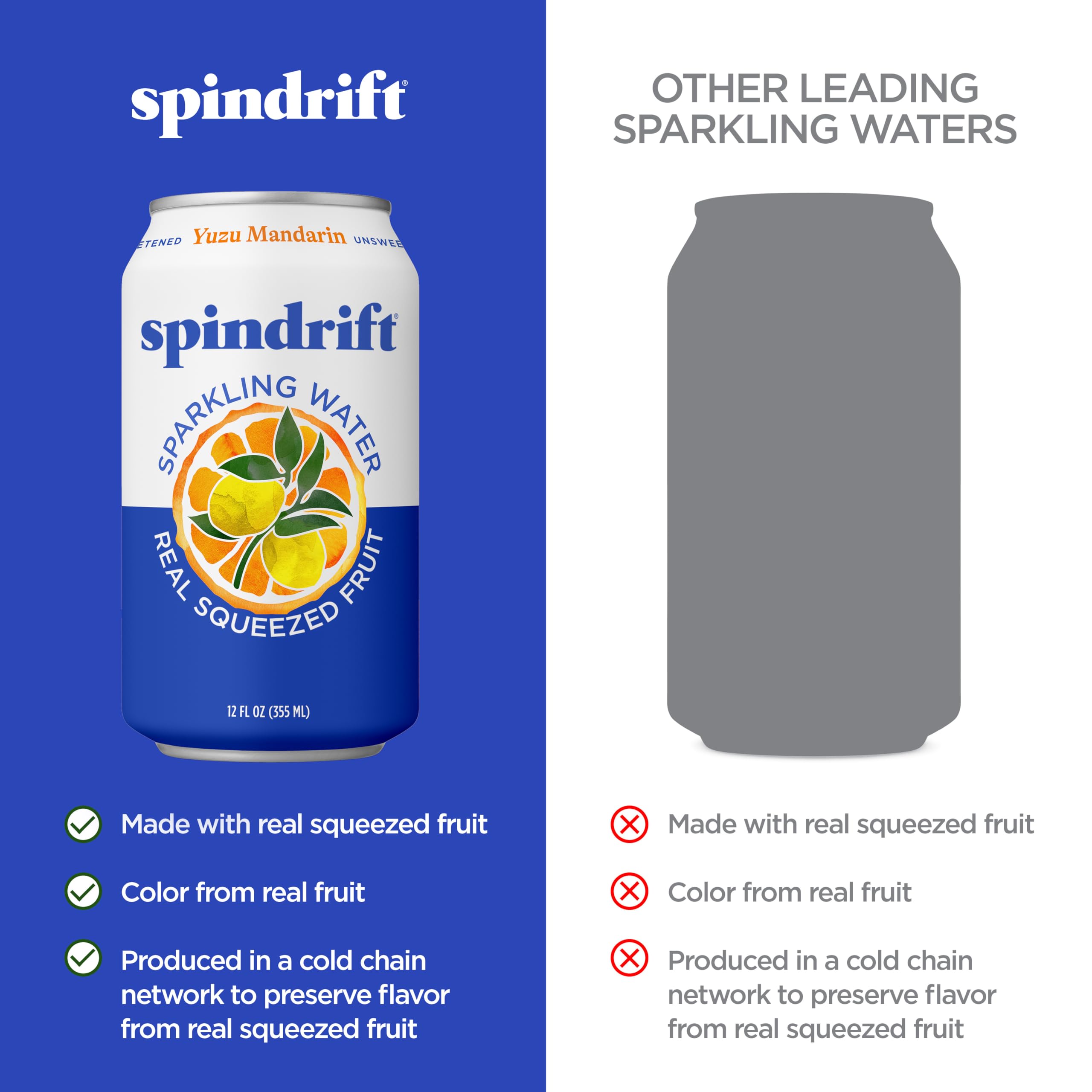 Spindrift cans arranged in a fridge showing chilled convenience and portability