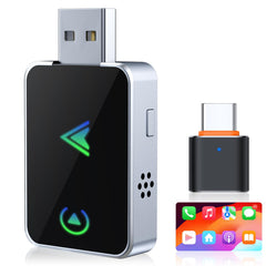 SPIRITIME front view of wireless CarPlay adapter showing compact design and easy plug-in benefit