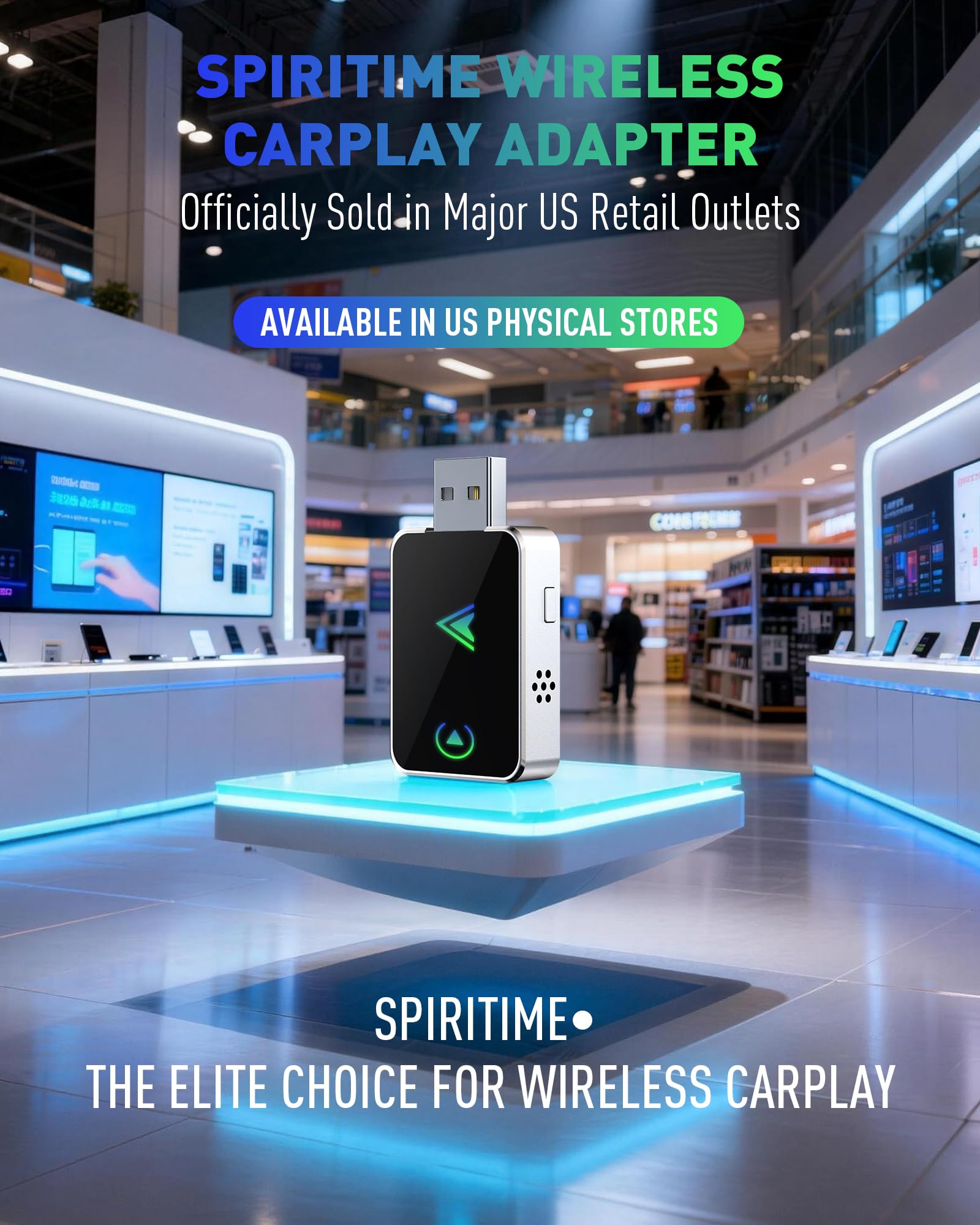 SPIRITIME next to car key for size and scale showing compact portable adapter convenience