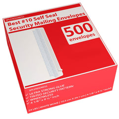 Splendoress front packaging of 500 envelopes showing count and size, reliable supply
