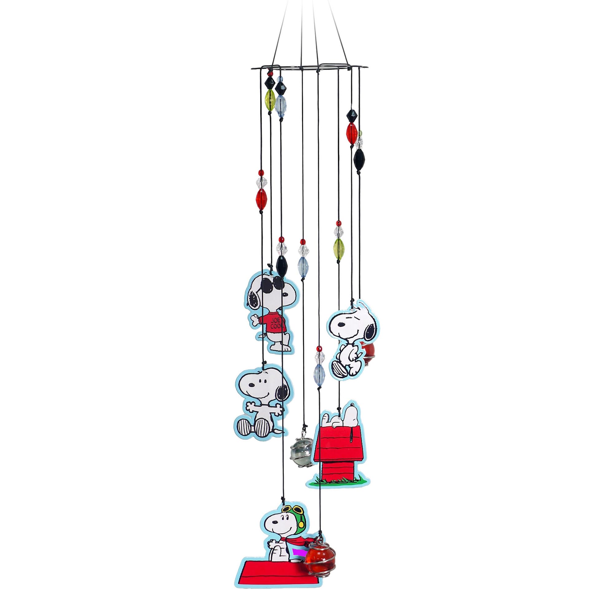 Spoontiques Snoopy wind chime front view showing characters and gentle outdoor charm