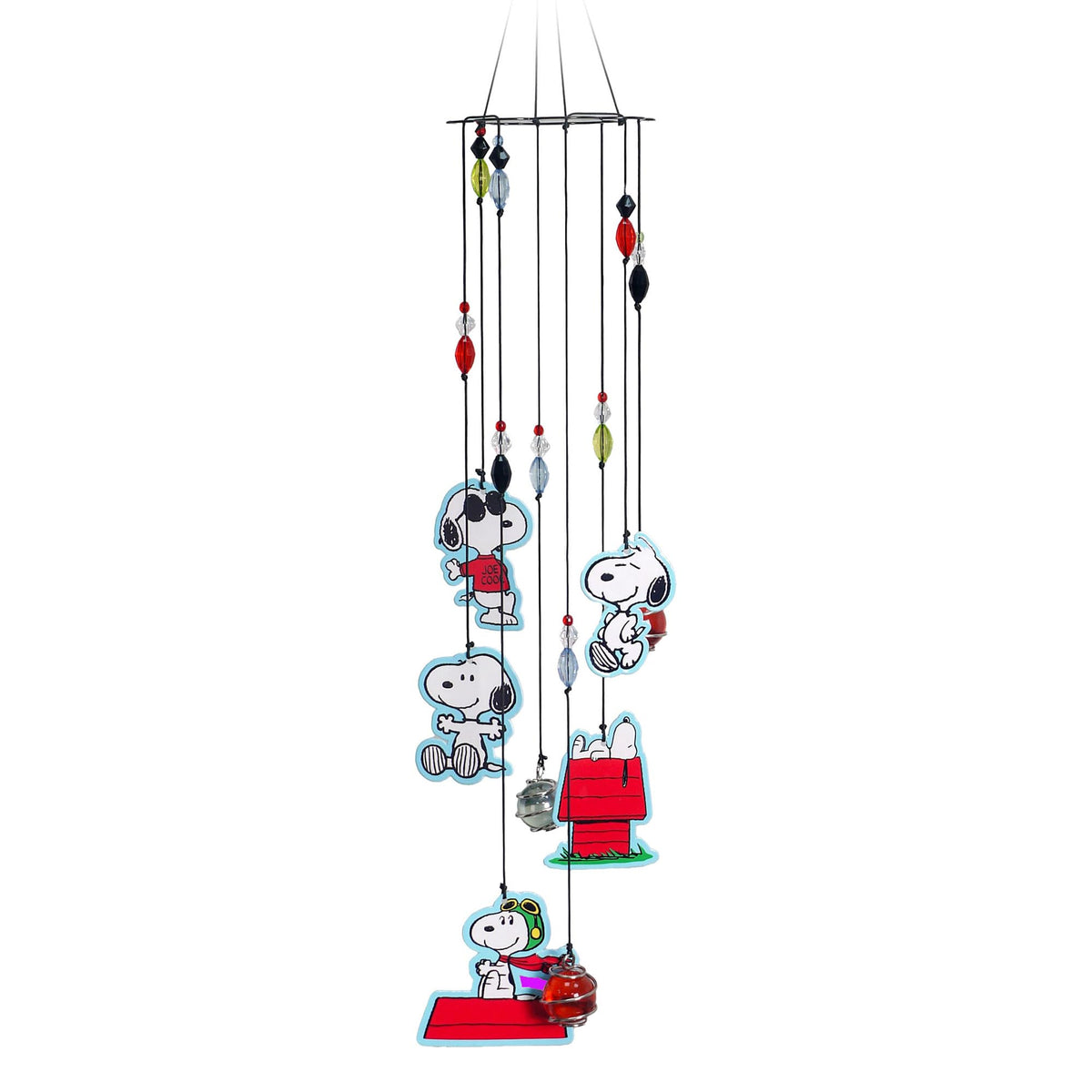 Spoontiques Snoopy wind chime front view showing characters and gentle outdoor charm
