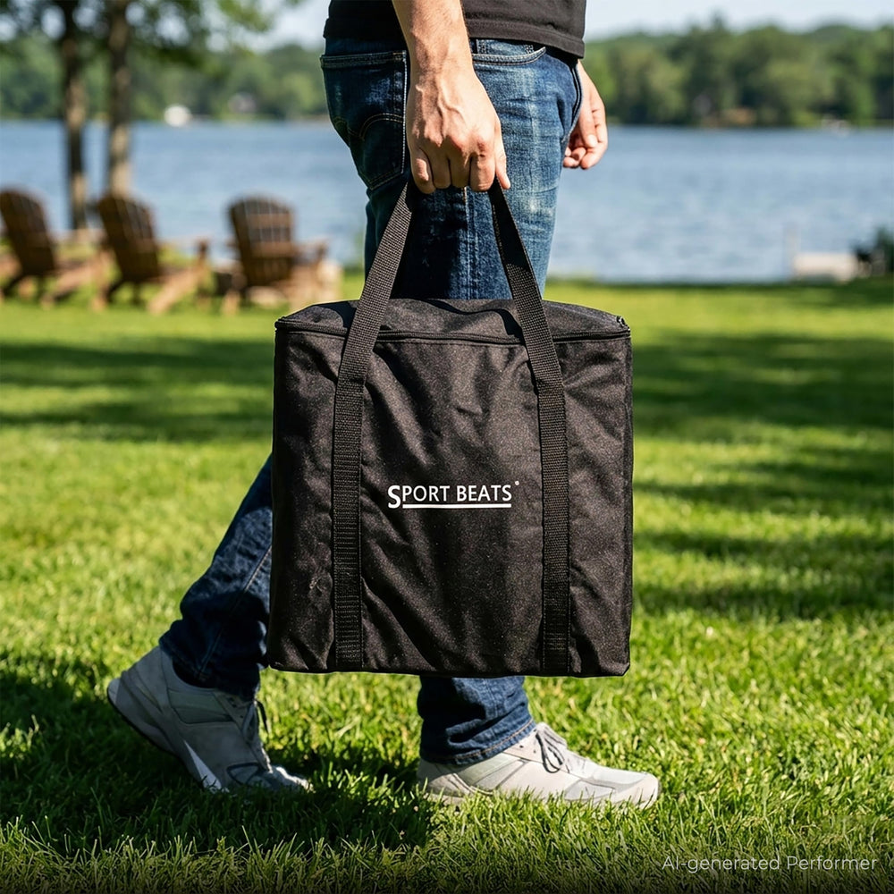 SPORT BEATS heavy-duty carry bag packed for easy transport and protection