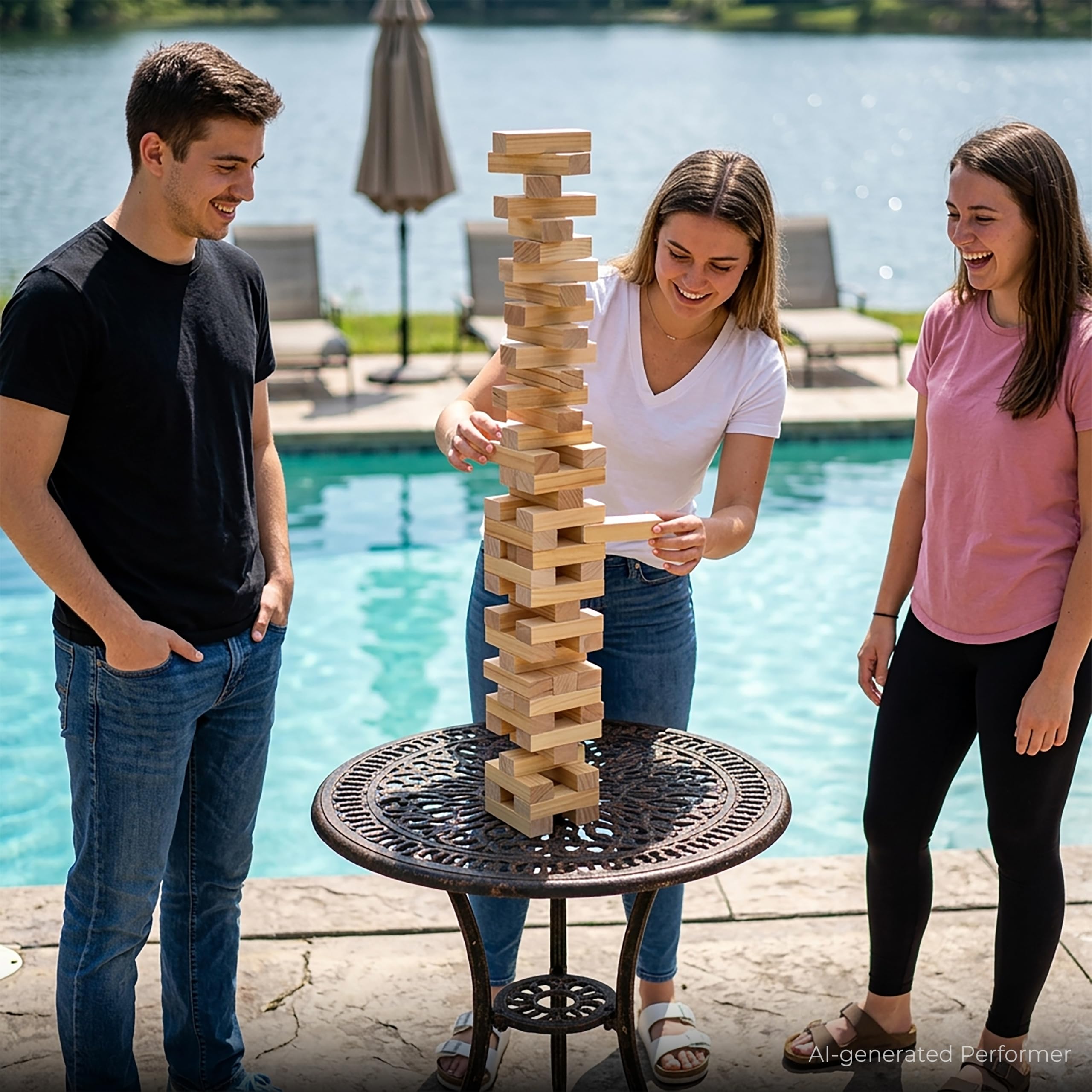 SPORT BEATS size comparison showing tower height against a person for scale
