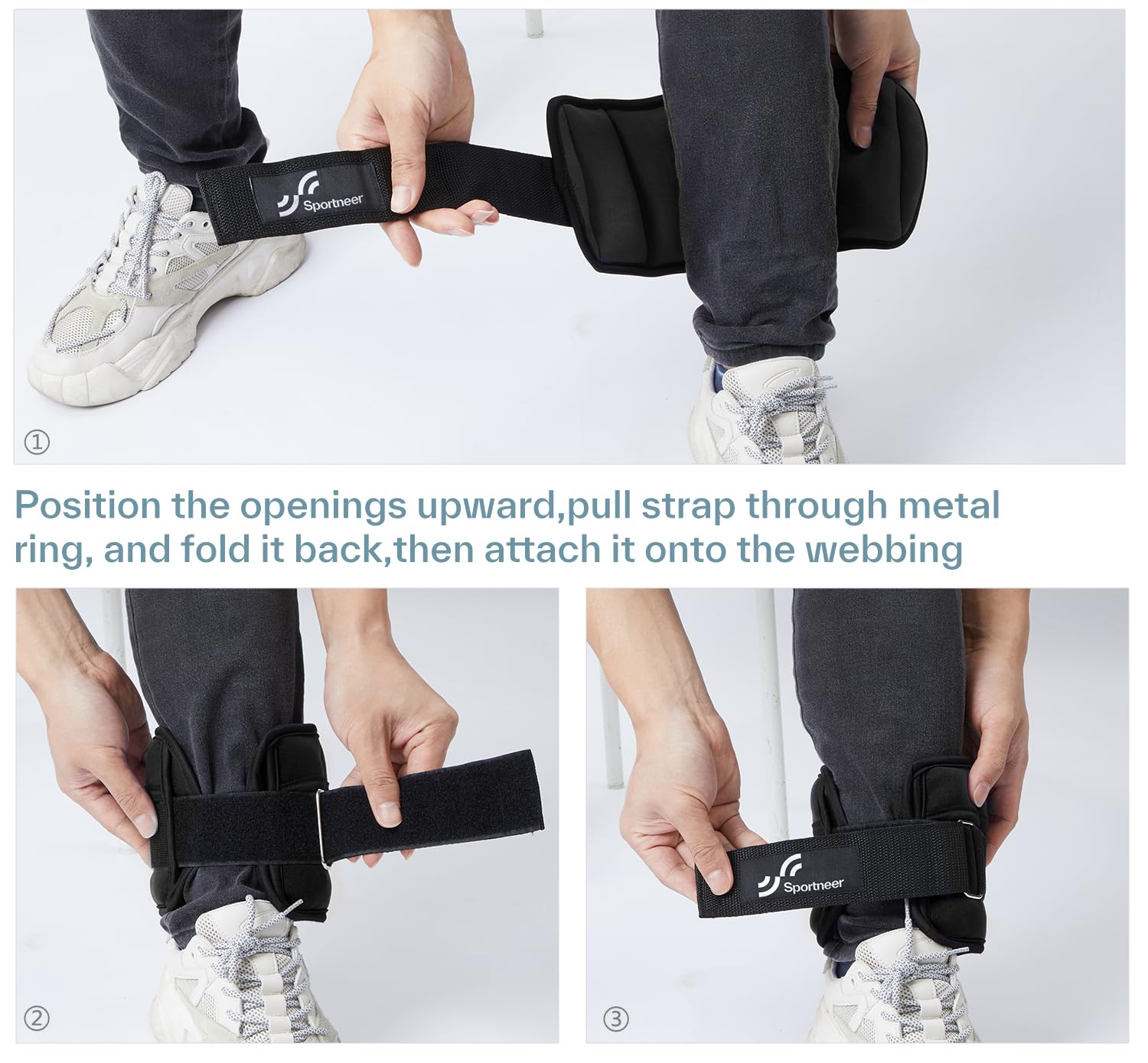 Sportneer Velcro strap detail illustrating long strap for customizable secure fit
